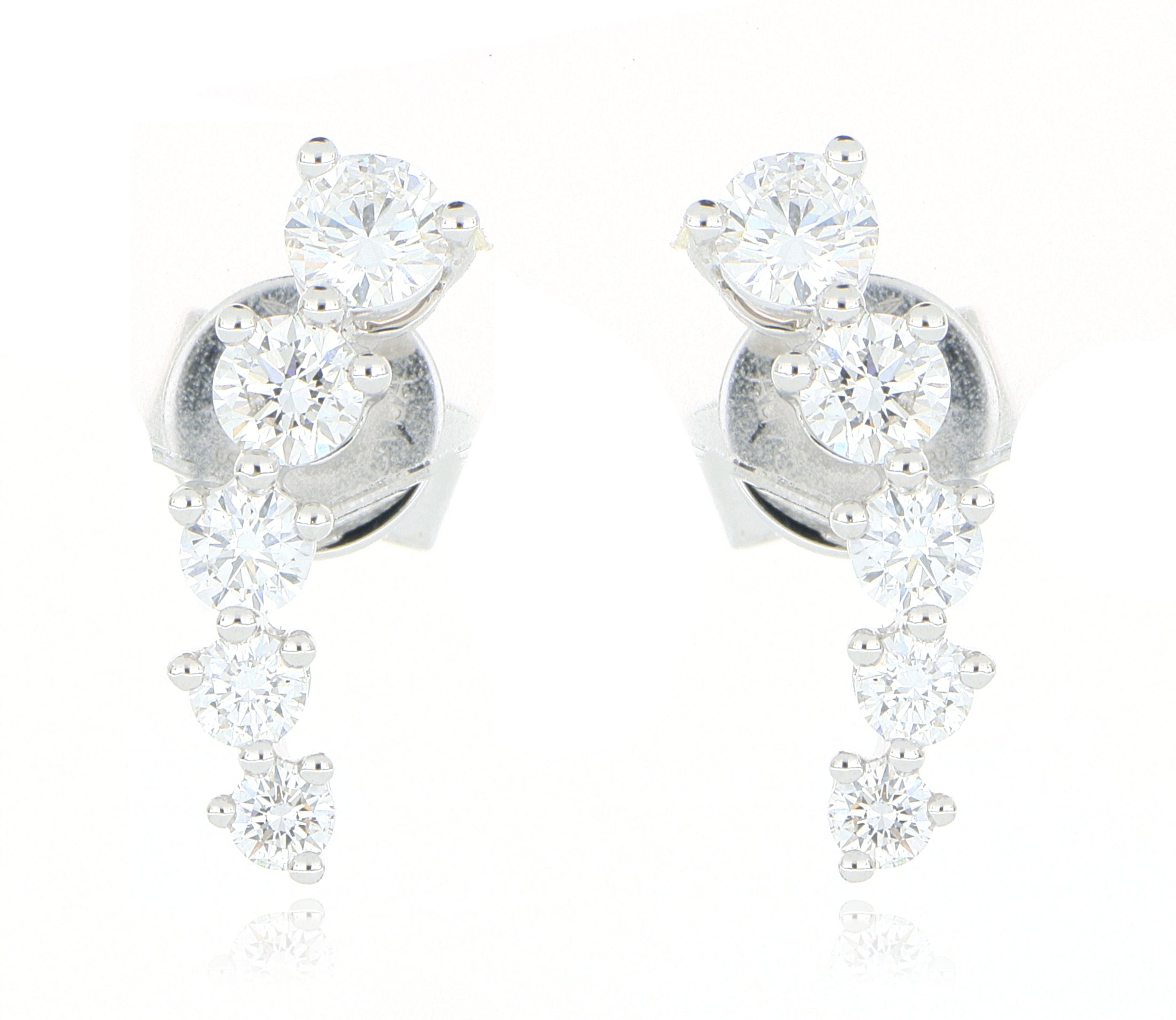 18k White Gold 5 Stone Diamond Earrings