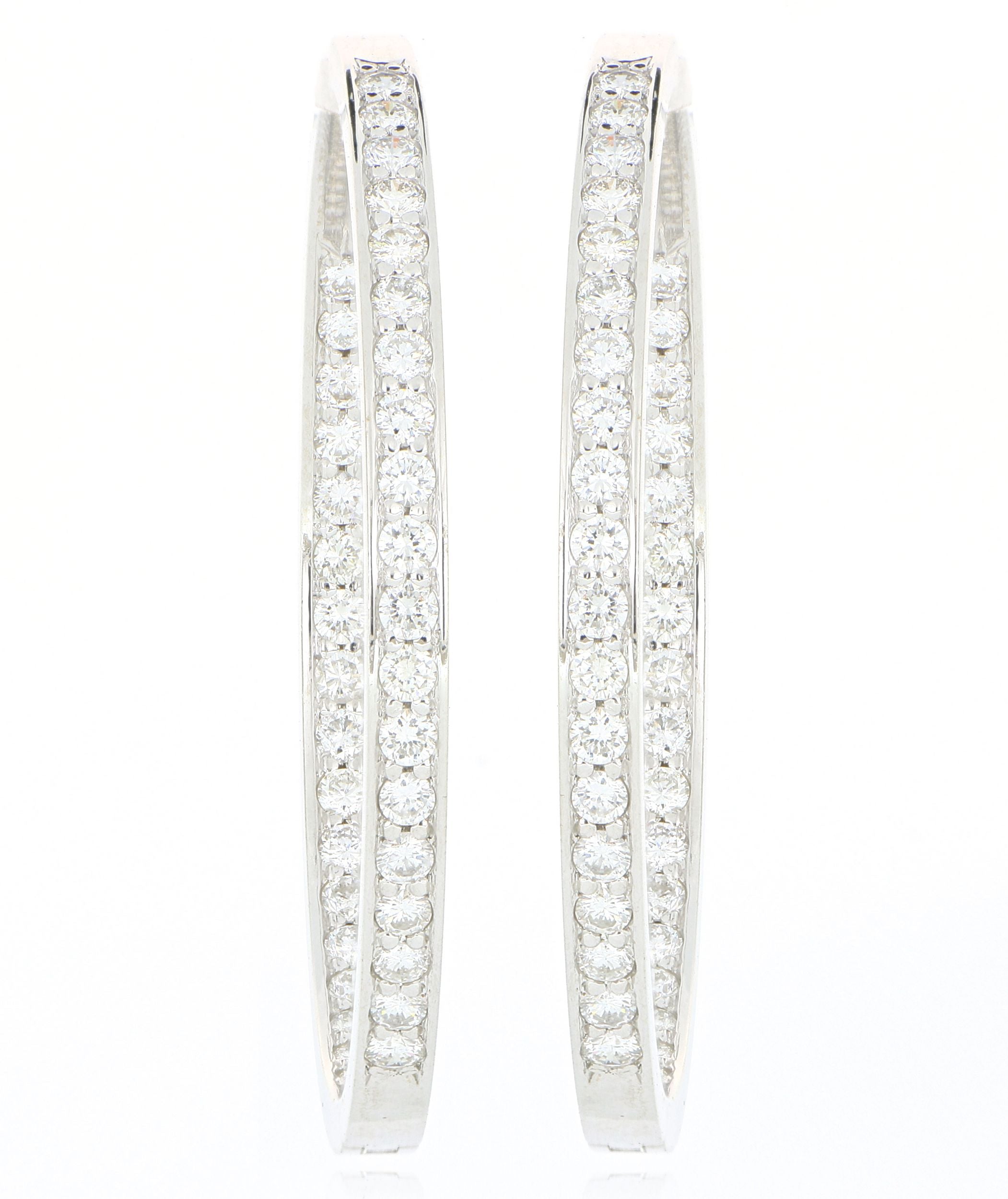 18k White Gold Channel-set Diamond Hoops - Charles Koll Jewelers