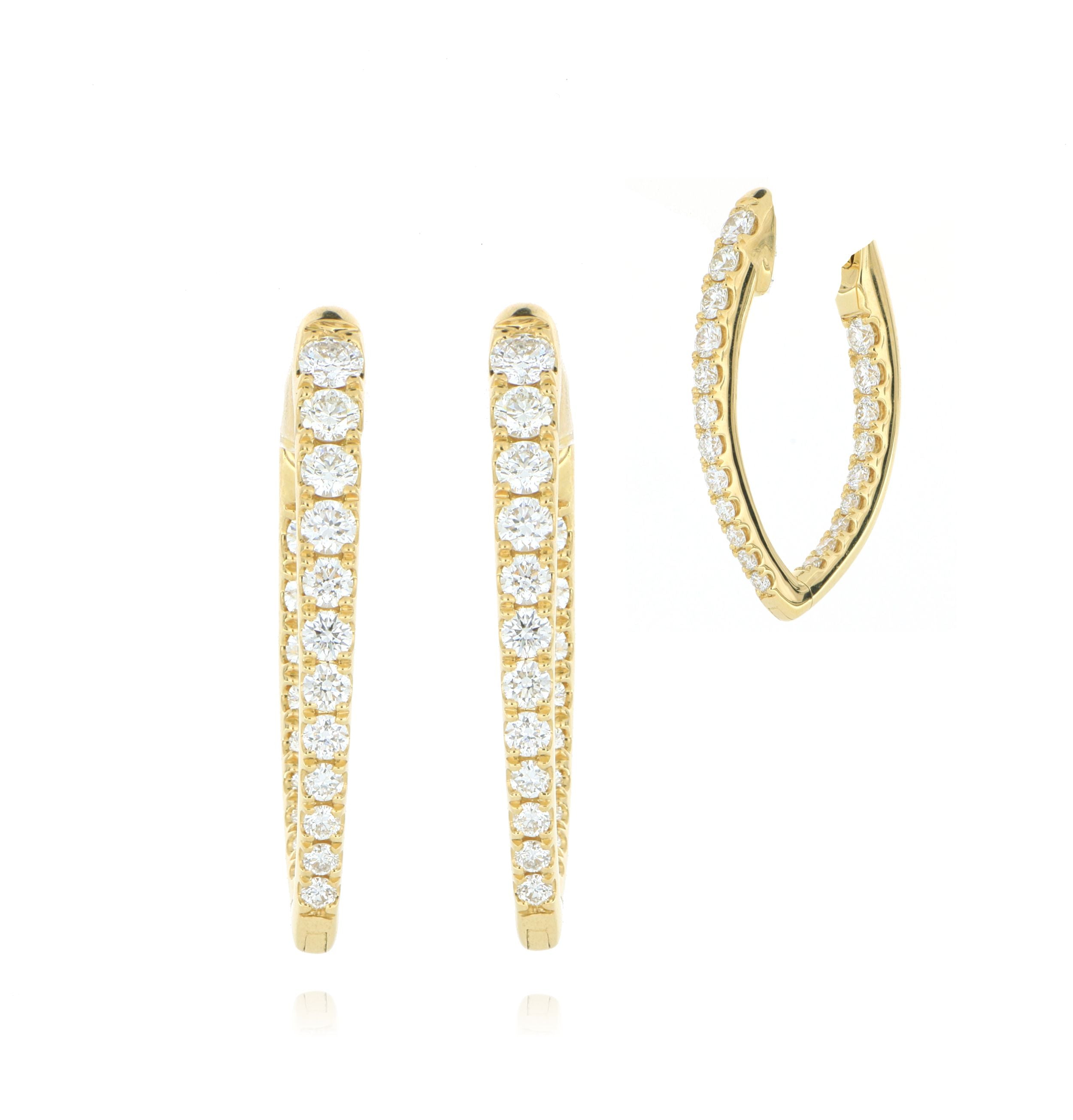 18k Yellow Gold Diamond Imperial Hoops - Charles Koll Jewelers