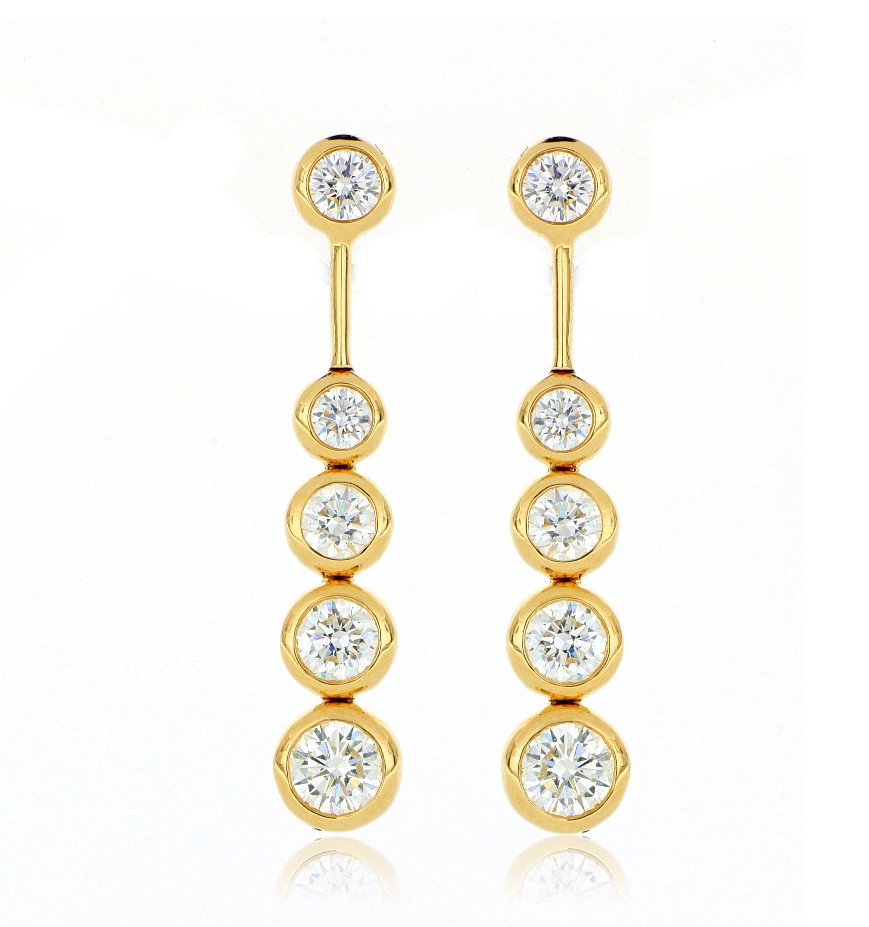 18k Yellow Gold Cascading Diamond Drop Earrings