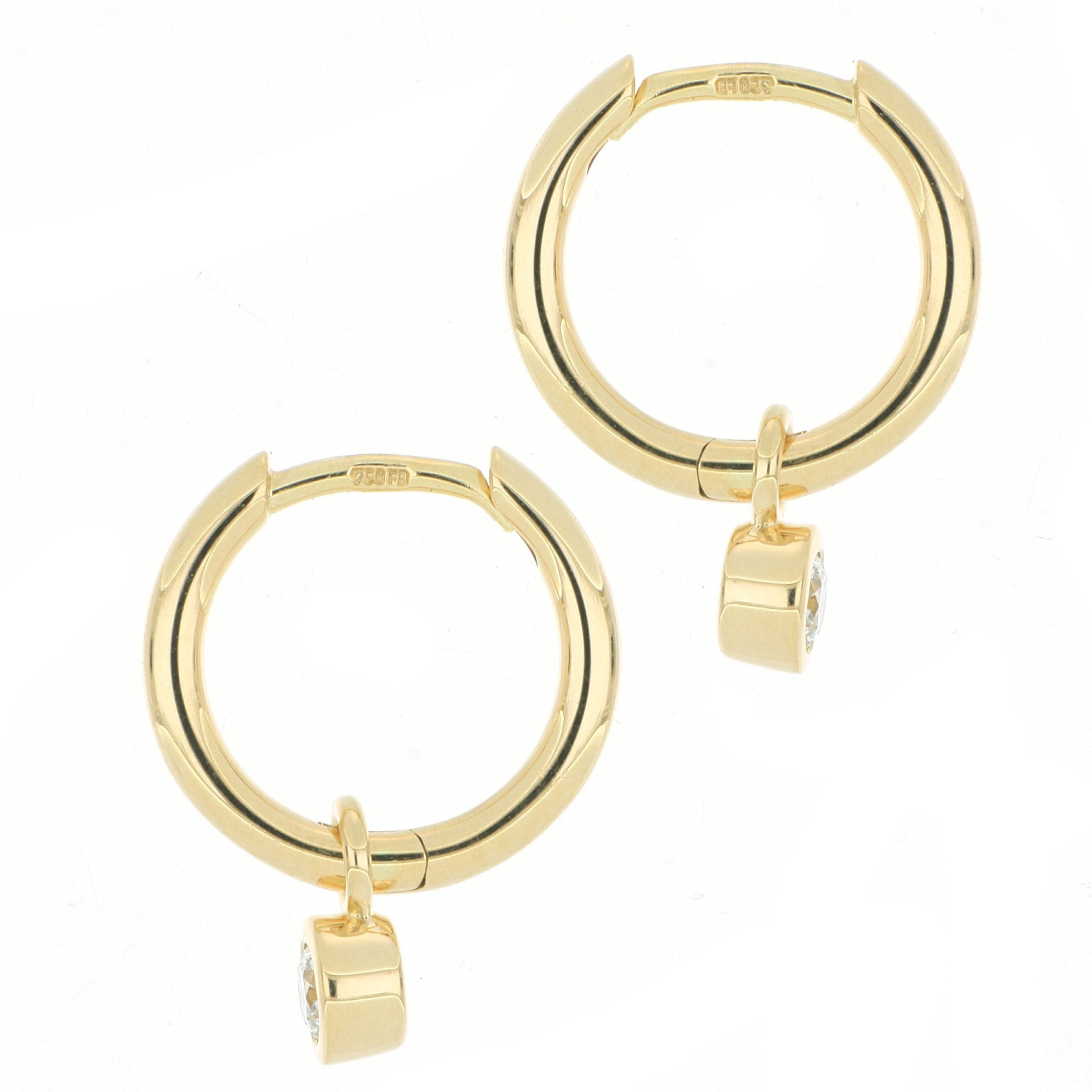 18k Yellow Gold Diamond Hoops Earrings