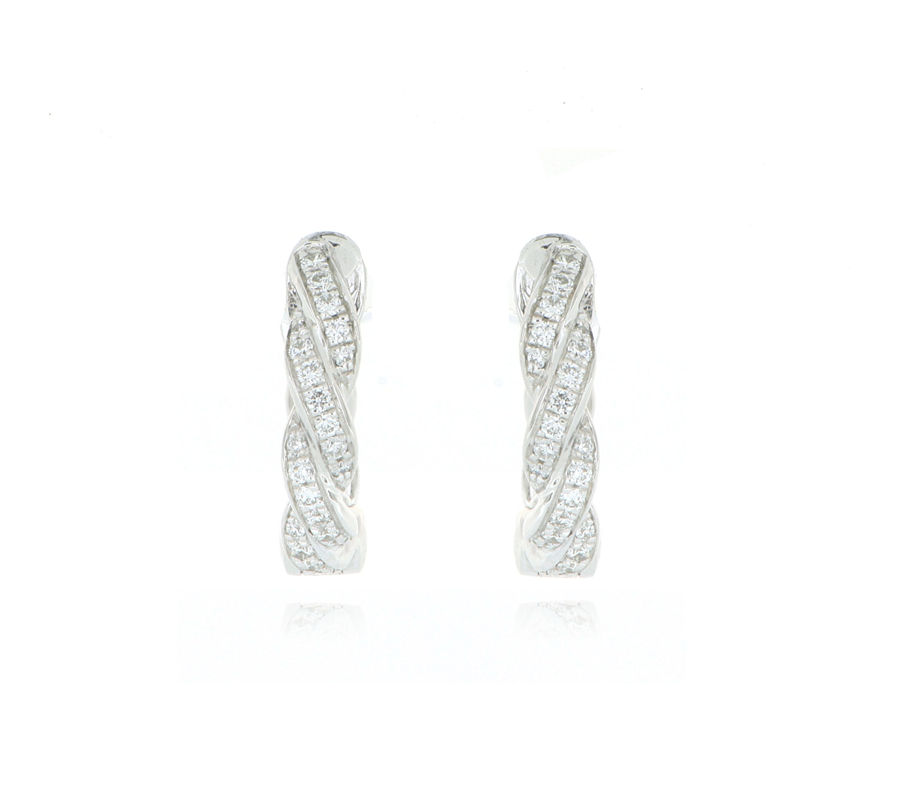 18k White Gold Diamond Twist Huggie Earrings