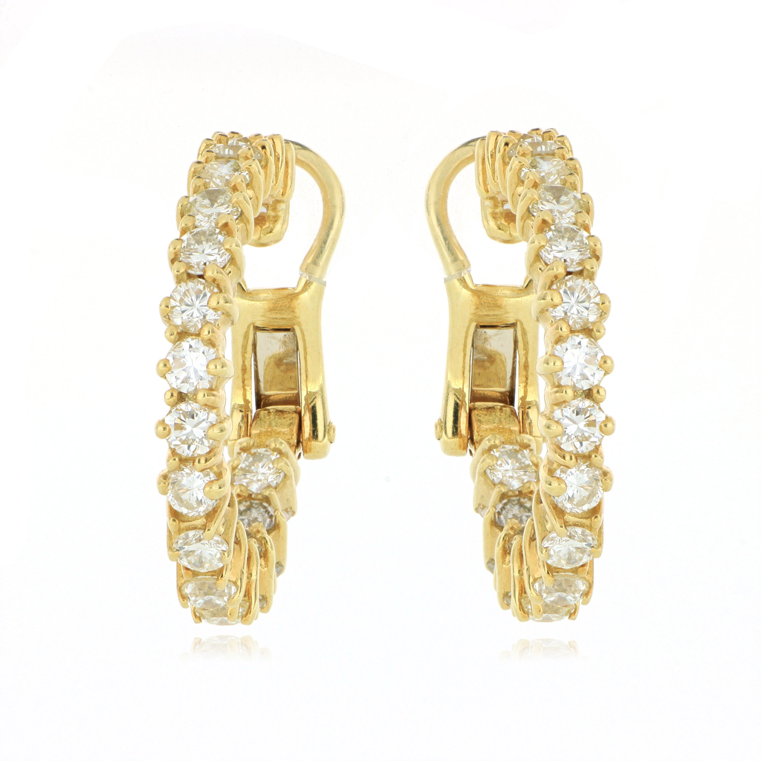 18k Yellow Gold Diamond Hoops