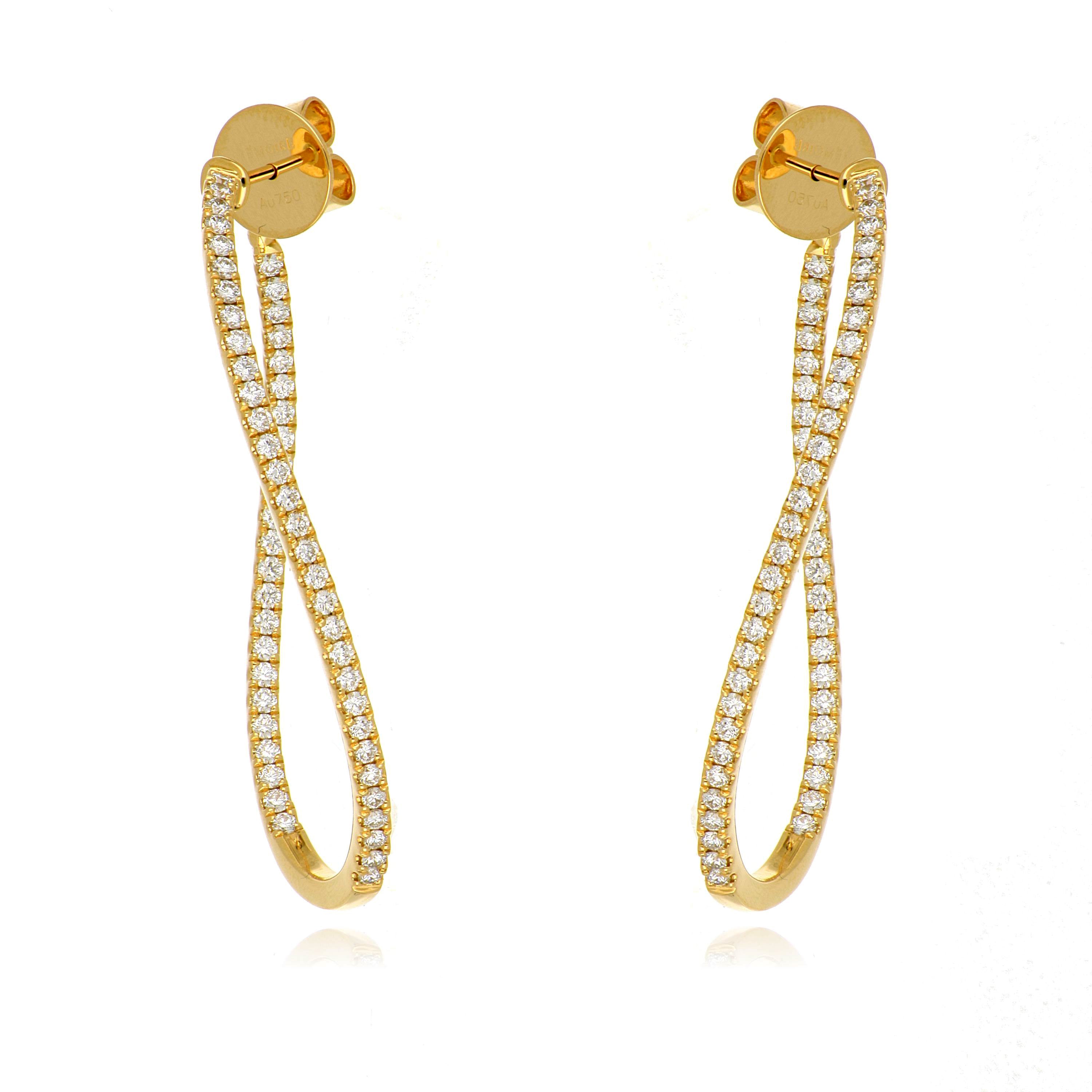 18k Yellow Gold Twisted Diamond Hoops