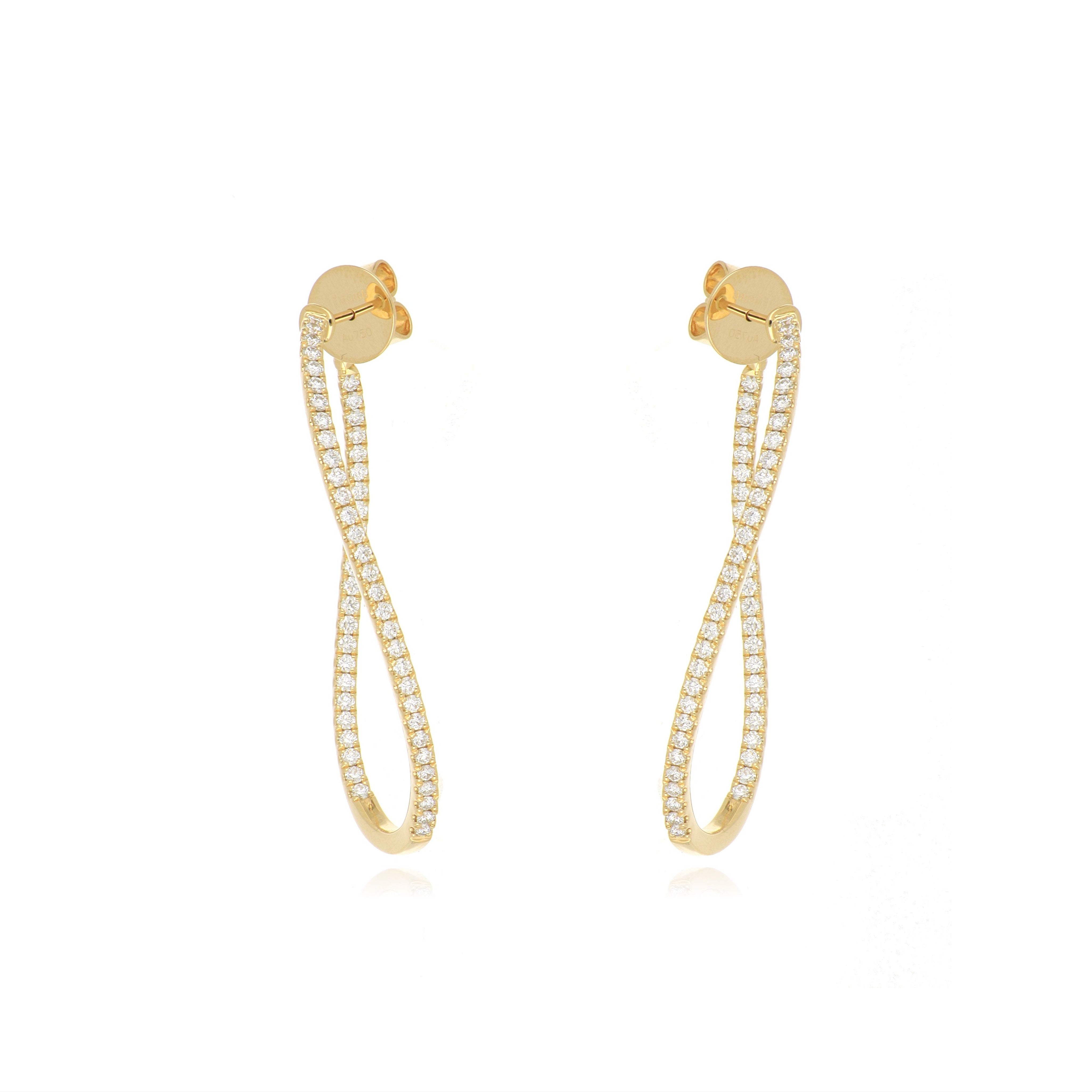 18k Yellow Gold Twisted Diamond Hoops