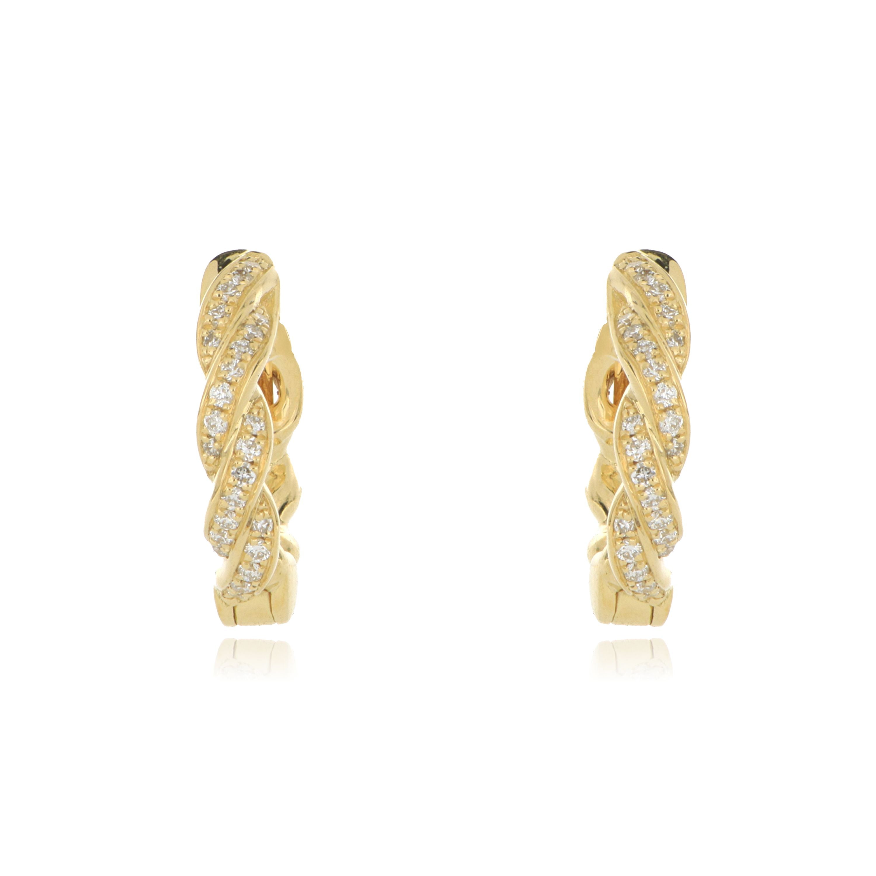 18k Yellow Gold Diamond Vine Pave Huggies