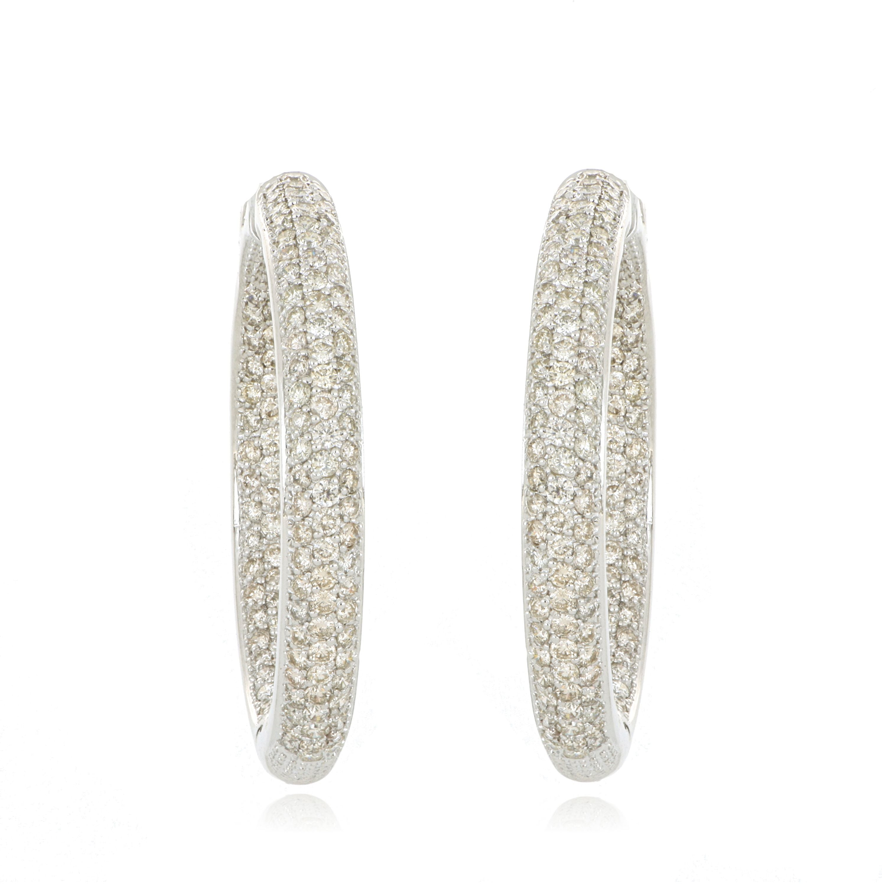 18k White Gold Inside Outside Diamond Hoops