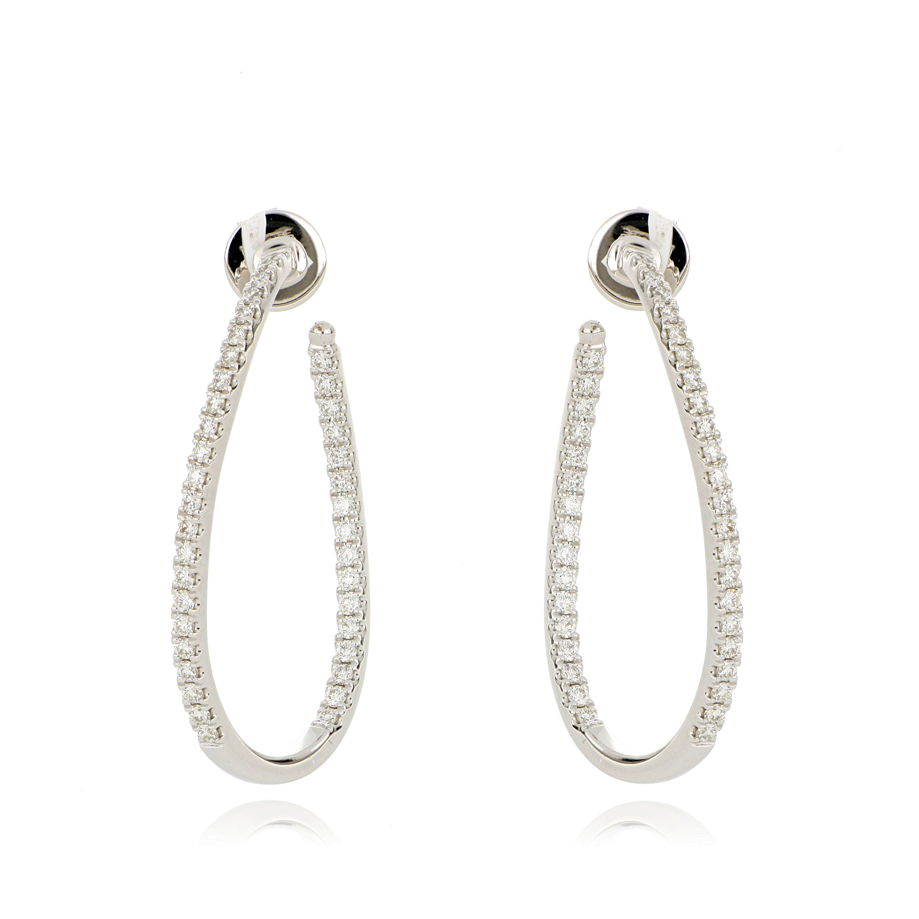 18k White Gold Diamond Twist Hoop Earrings