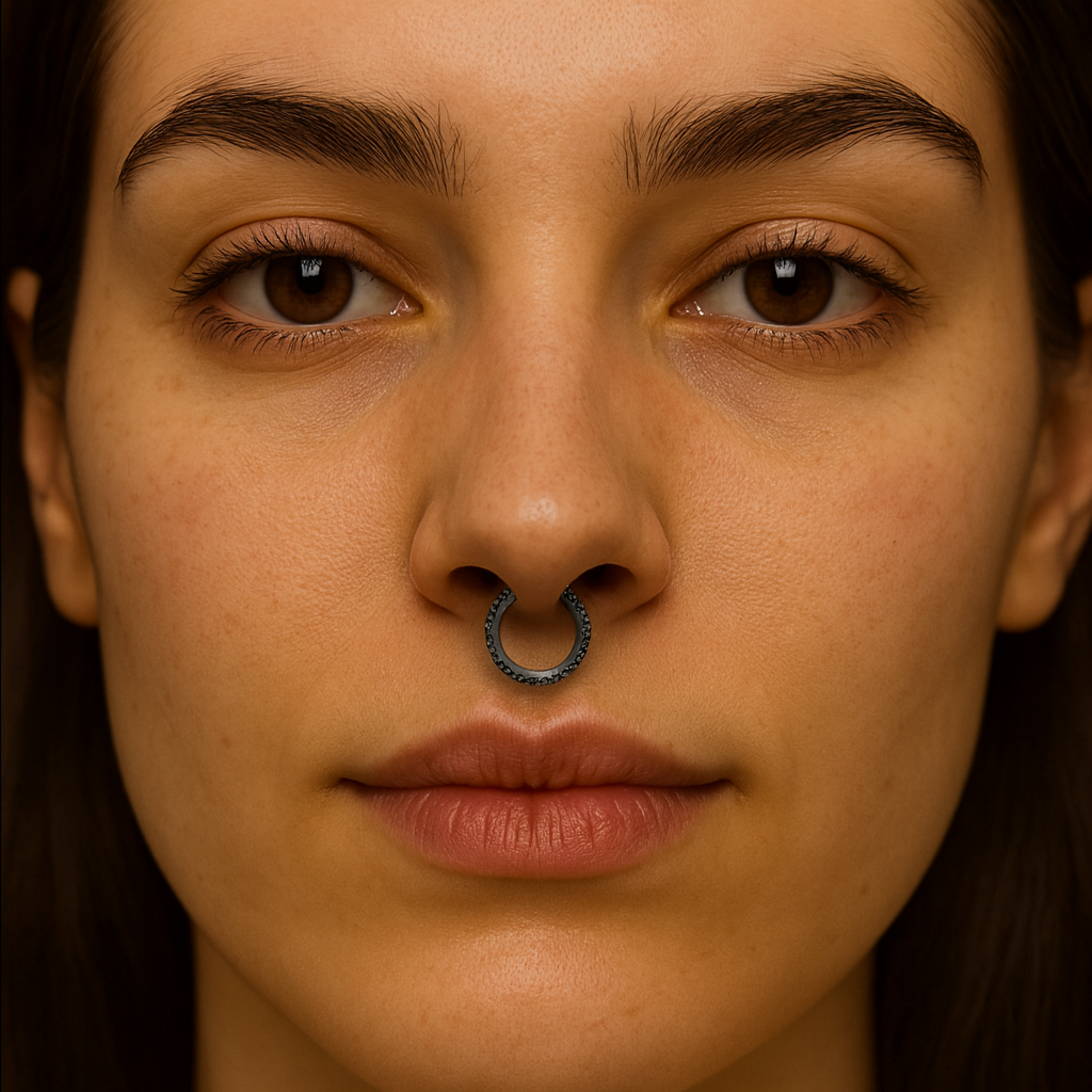 14k White Gold Black Diamond Septum Ring