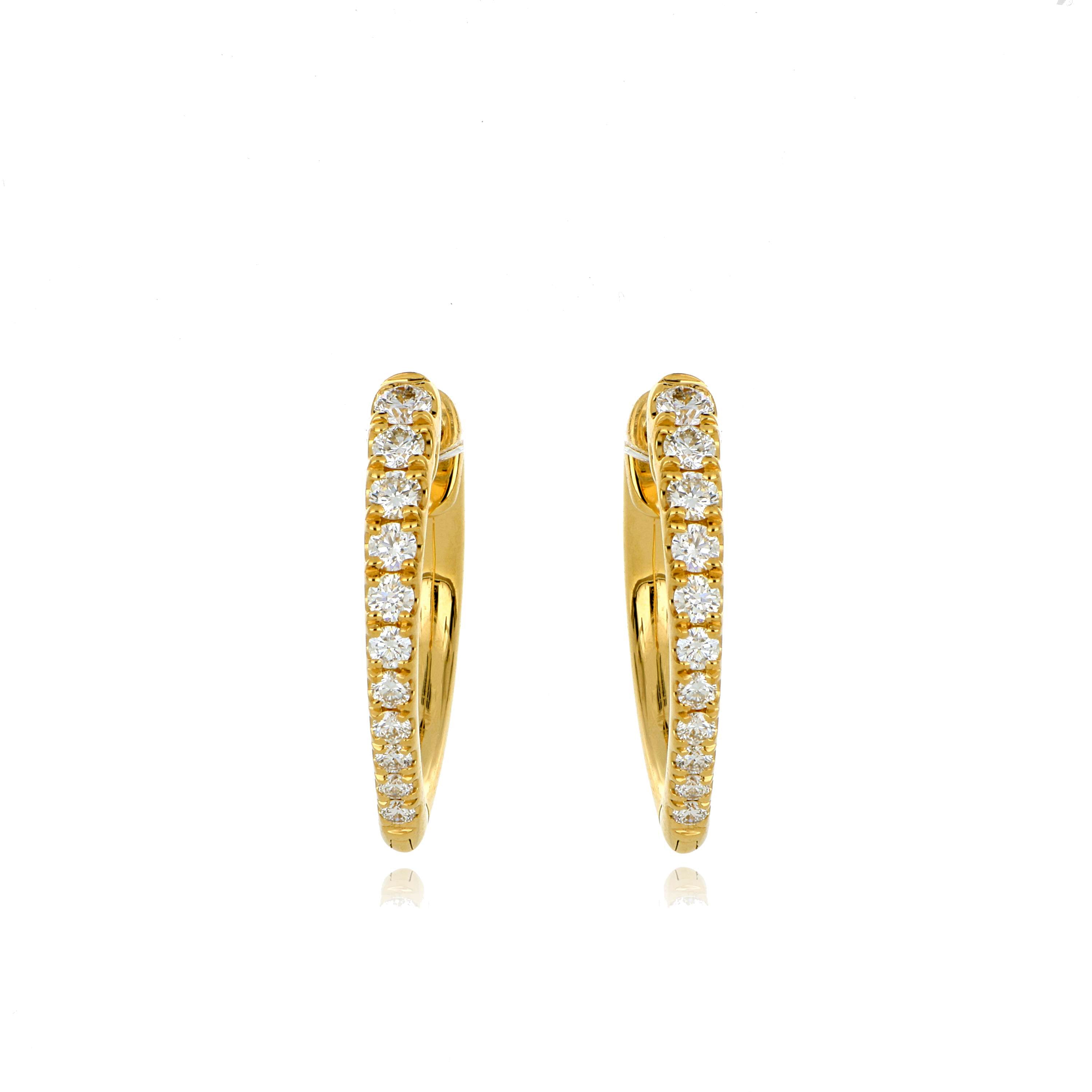 18k Yellow Gold Diamond Imperial Huggies - Charles Koll Jewelers