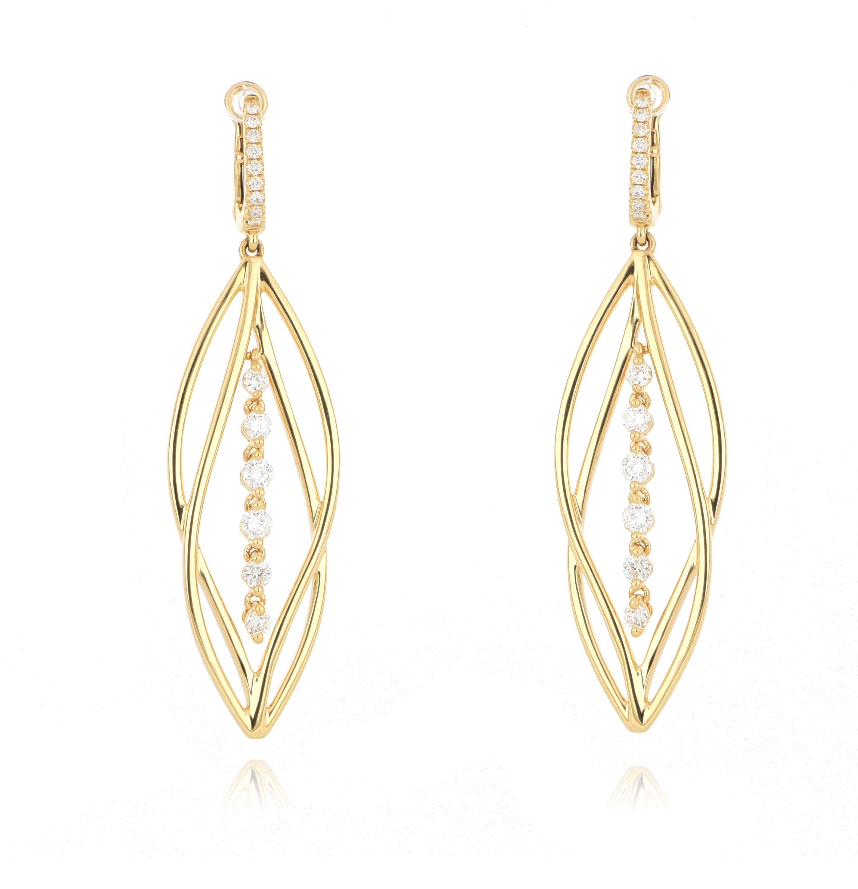 18k Yellow Gold Diamond Diamond Dangle Earrings