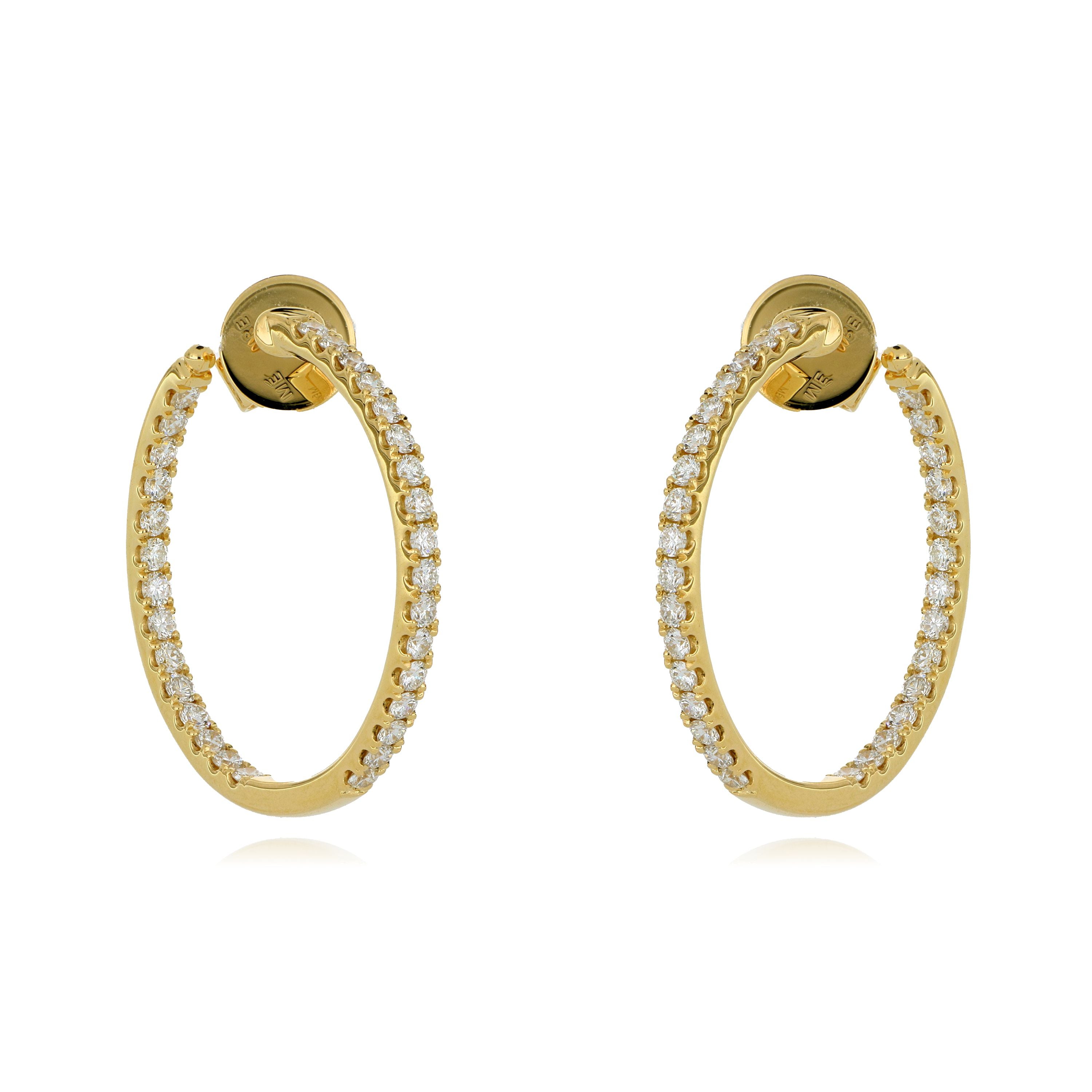 18k Yellow Gold Diamond Inside Out Hoop Earrings