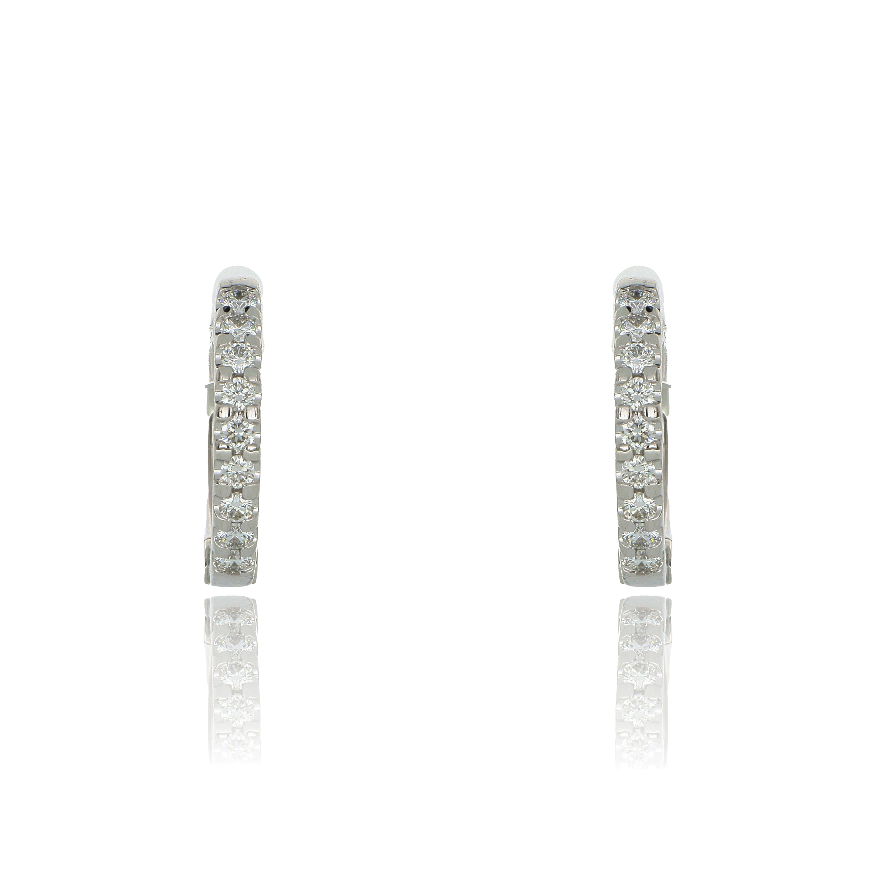 18k White Gold Diamond Huggies - Charles Koll Jewelers