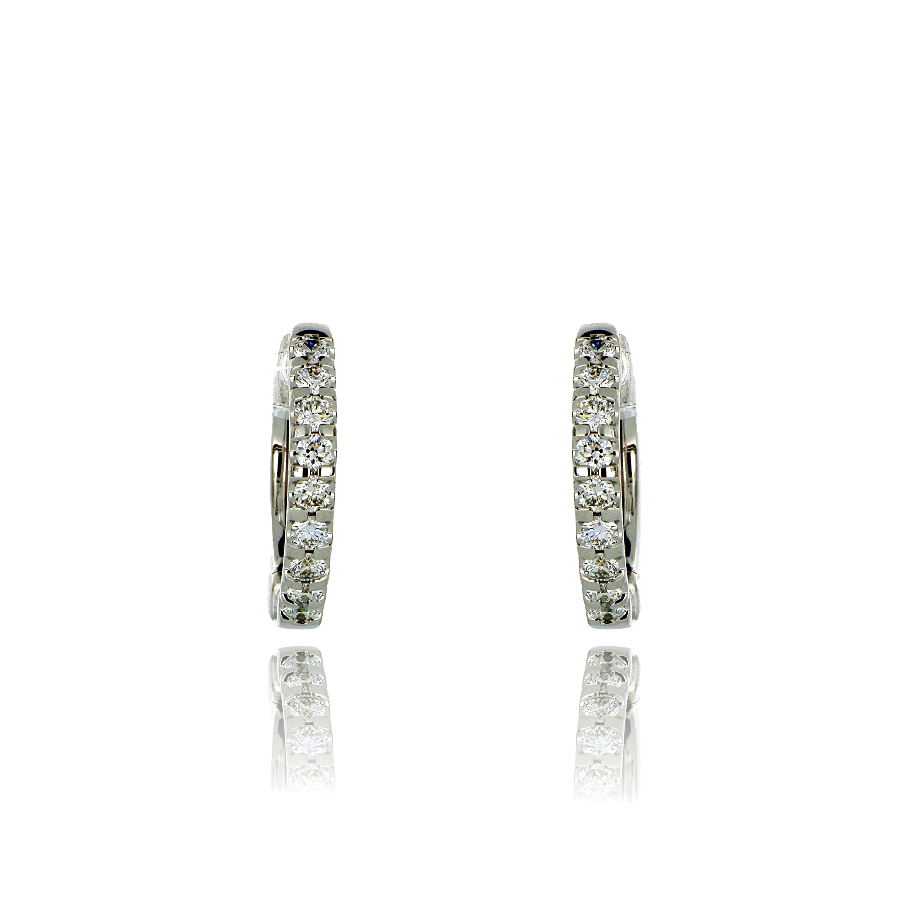 18k White Gold Diamond Huggies - Charles Koll Jewelers