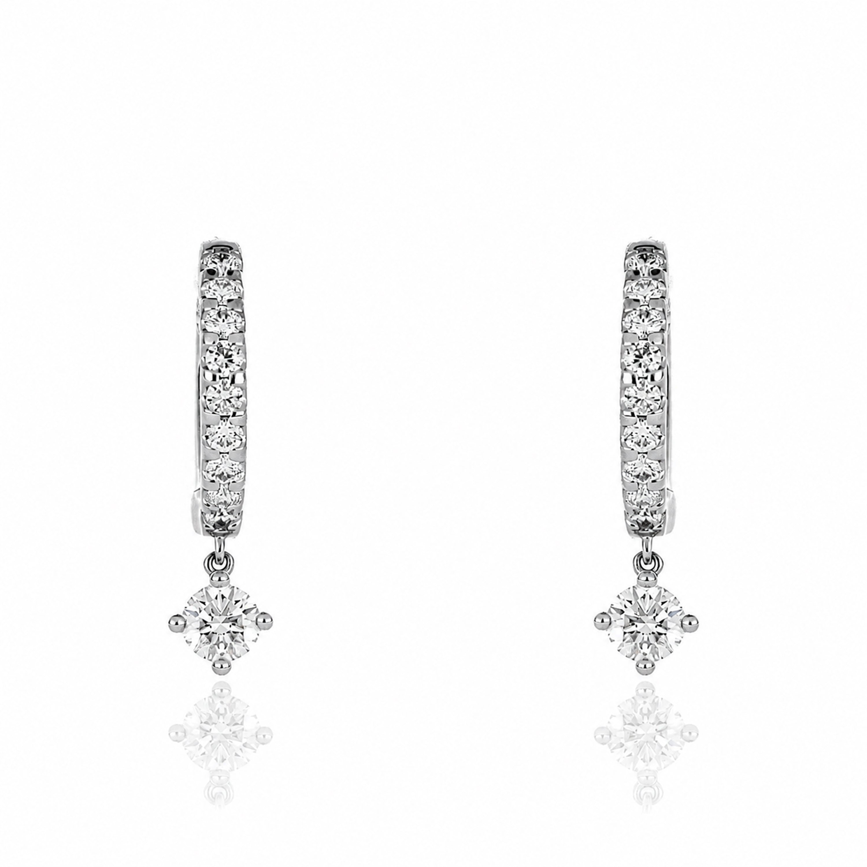 18k White Gold Diamond Drop Hoop Earrings