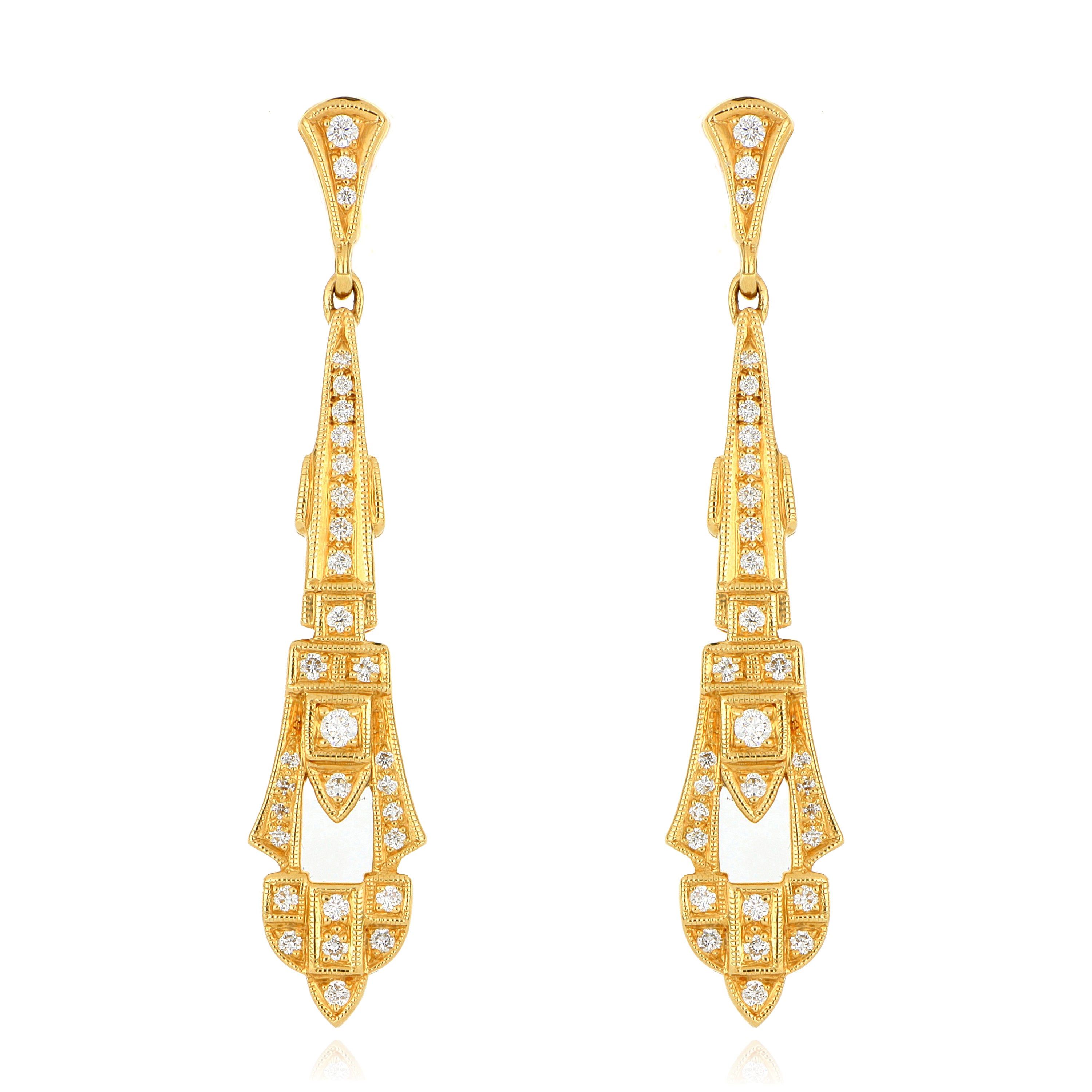 18k Yellow Gold Diamond Dangle Earrings