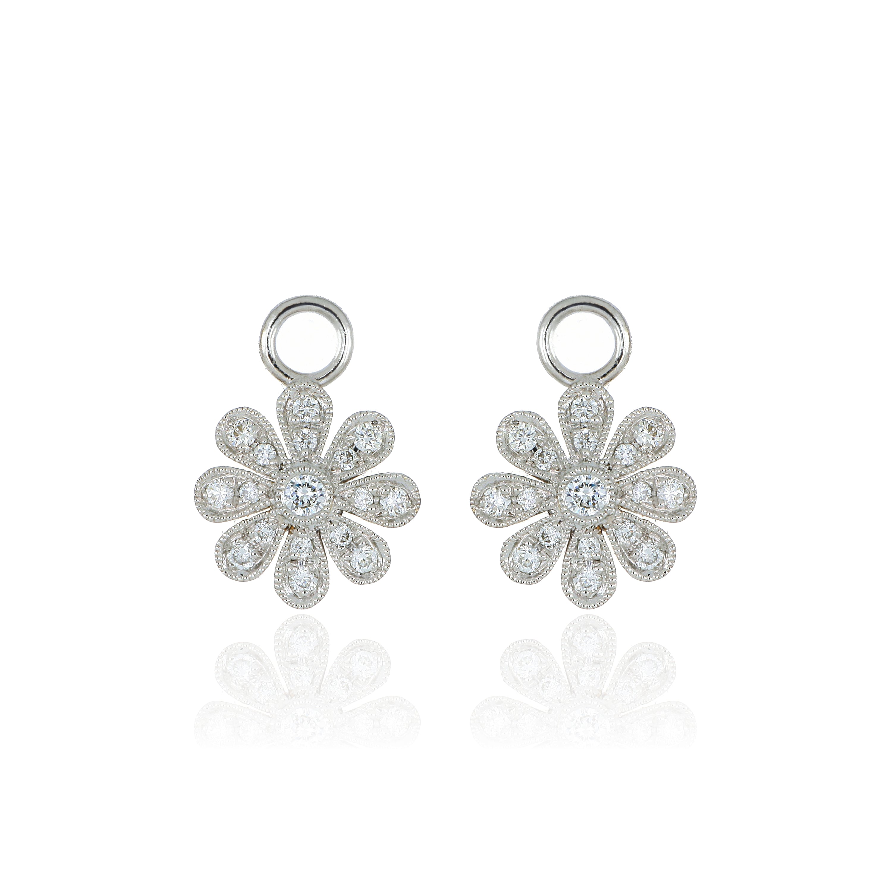 18k White Gold Diamond Flower Earring Jackets - Charles Koll Jewelers