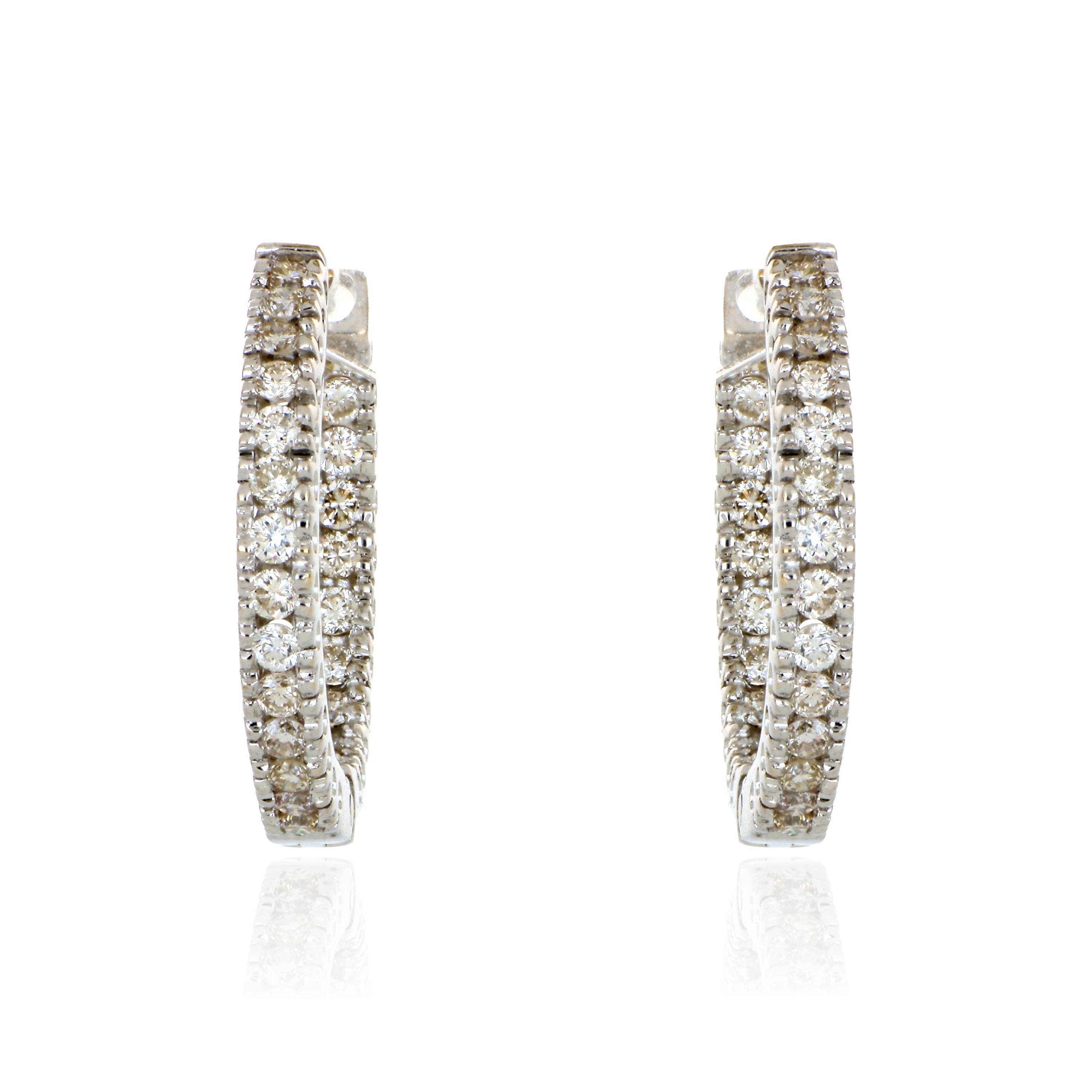 18k White Gold Inside/Outside Diamond Hoops