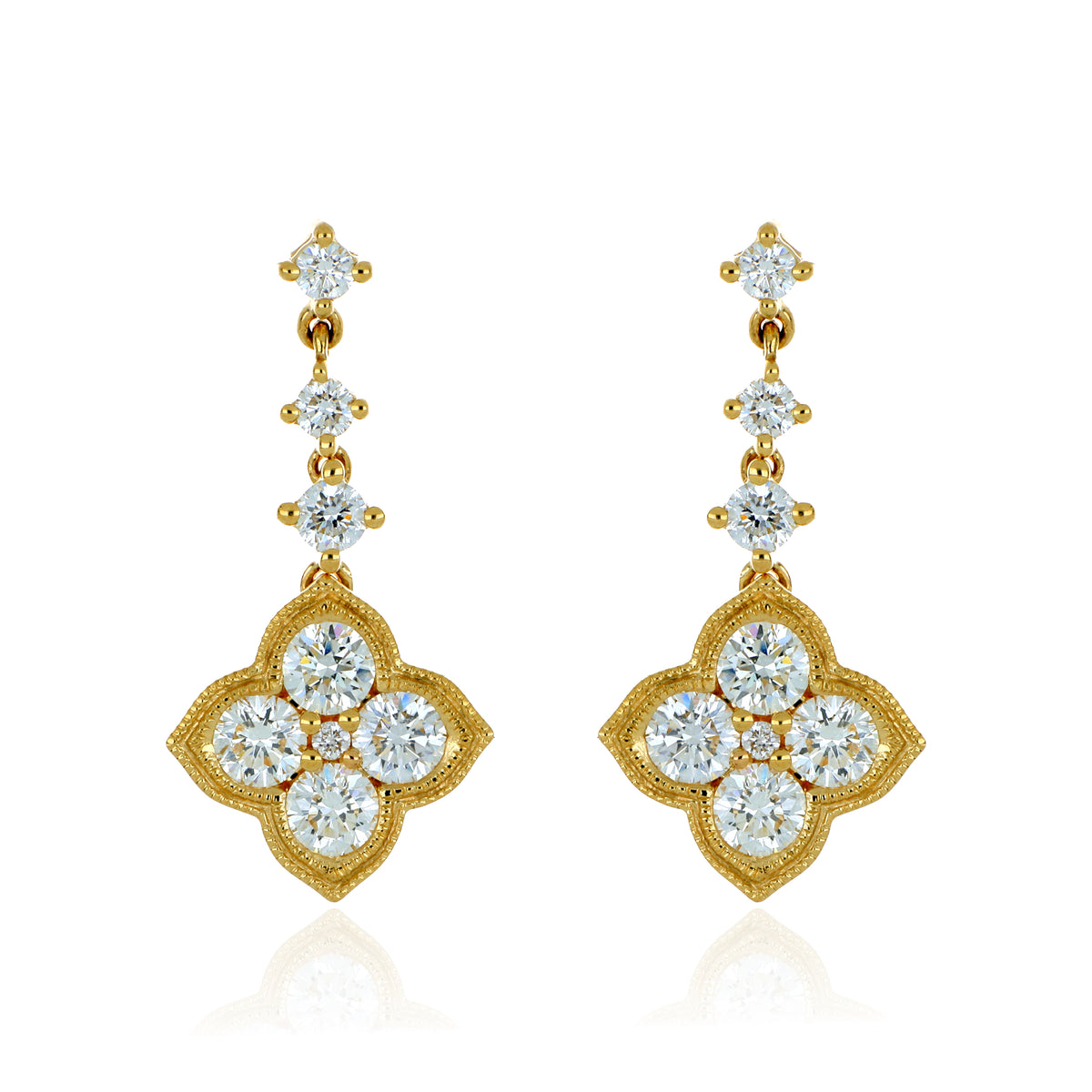 18k Yellow Gold Diamond Dangle Earrings