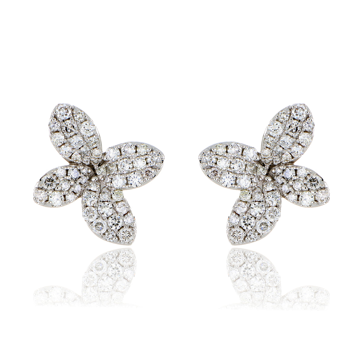 18k White Gold Diamond Plumeria Earrings
