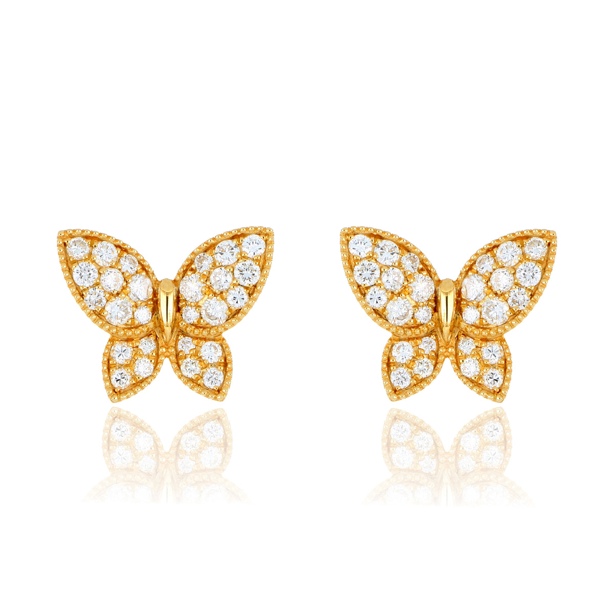 18k Yellow Gold Diamond Butterfly Studs