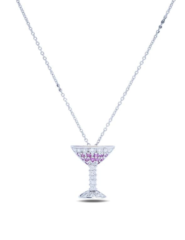 18k White Gold and Pink Sapphire Martini Glass Necklace