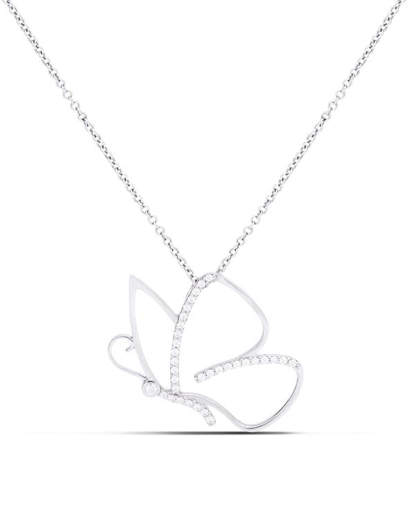 18k White Gold Diamond Accented Butterfly Necklace