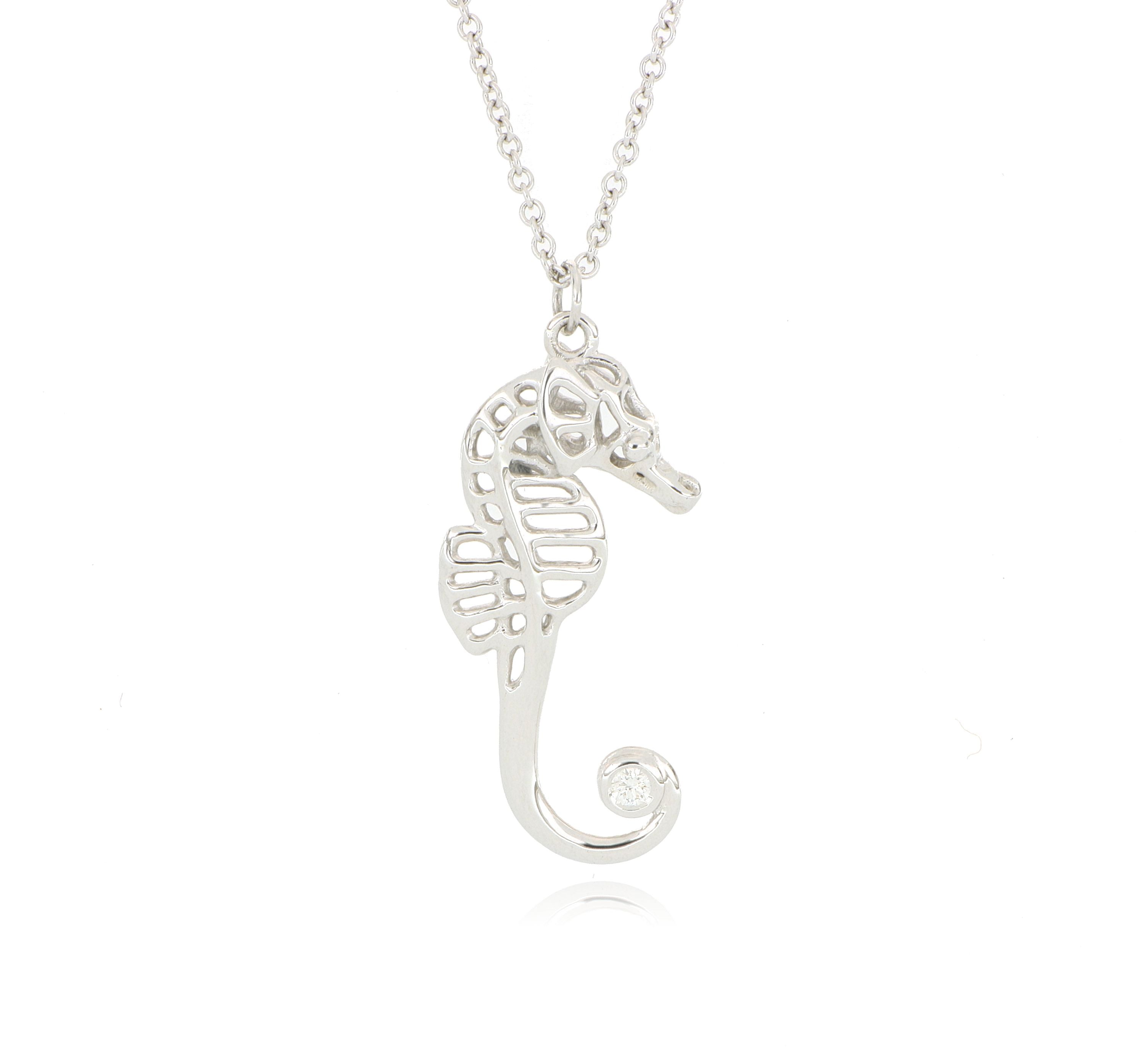 18k White Gold Diamond Accented Seahorse Necklace