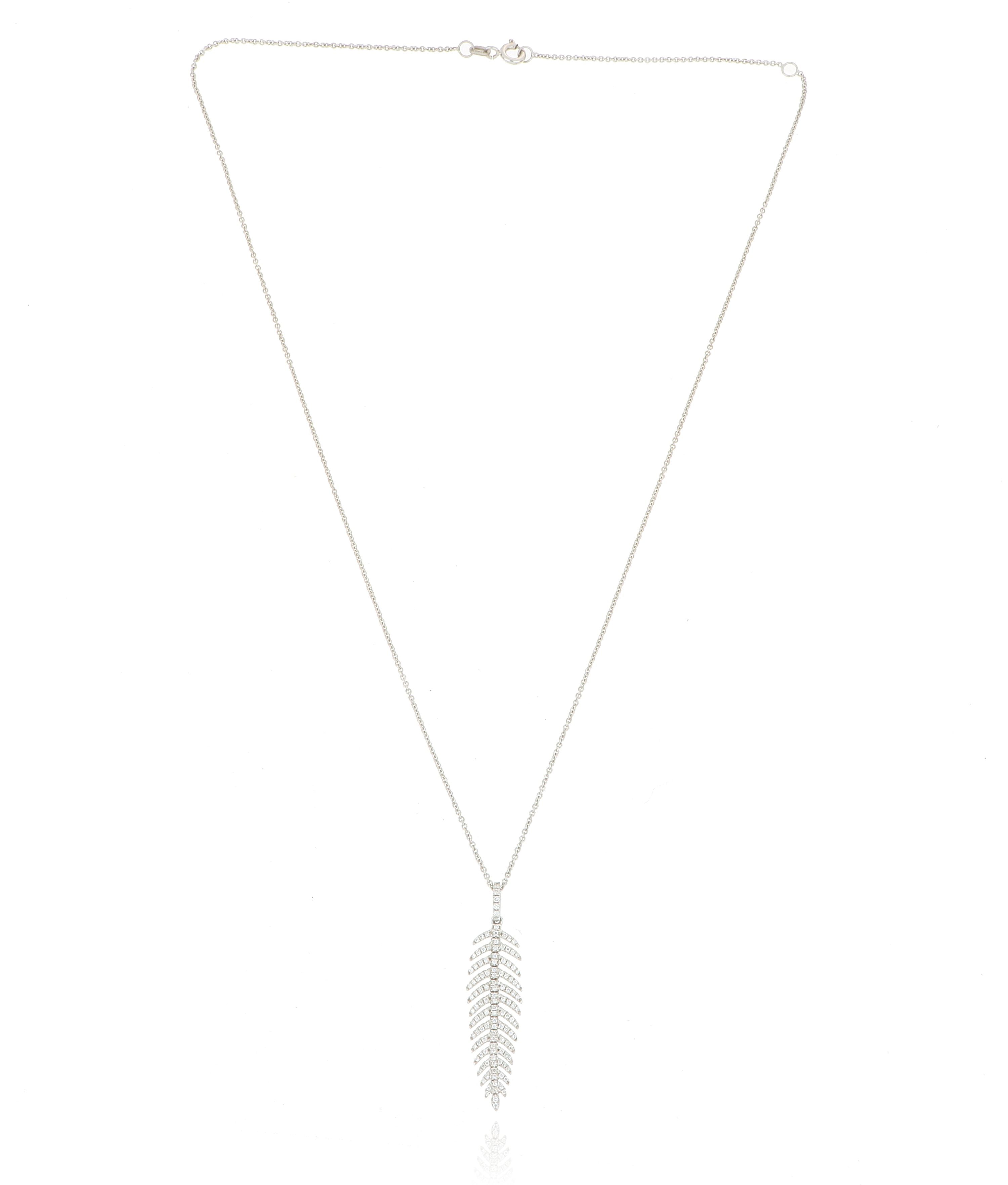 18k White Gold Diamond Accented Feather Necklace - Charles Koll Jewelers