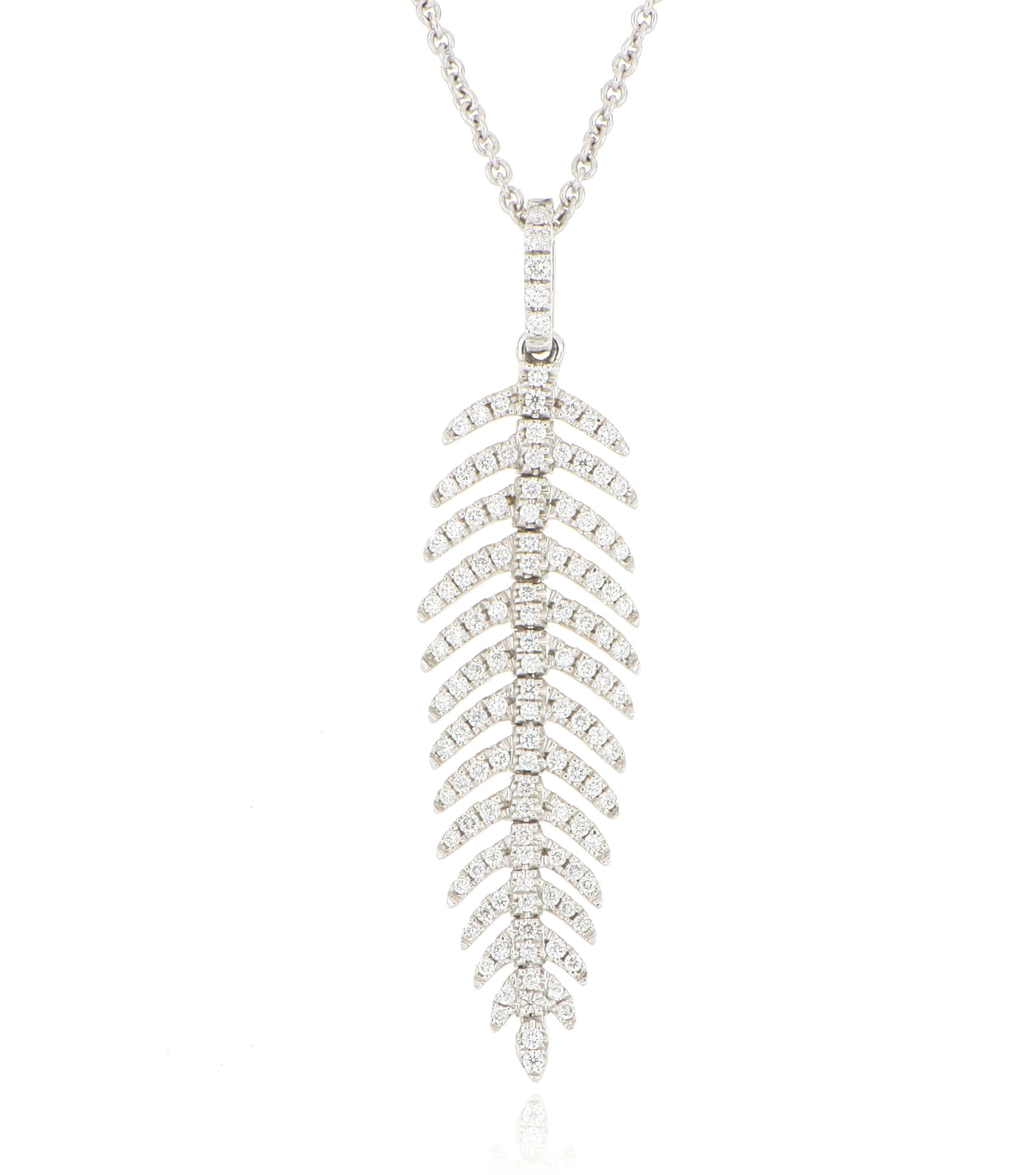 18k White Gold Diamond Accented Feather Necklace - Charles Koll Jewelers