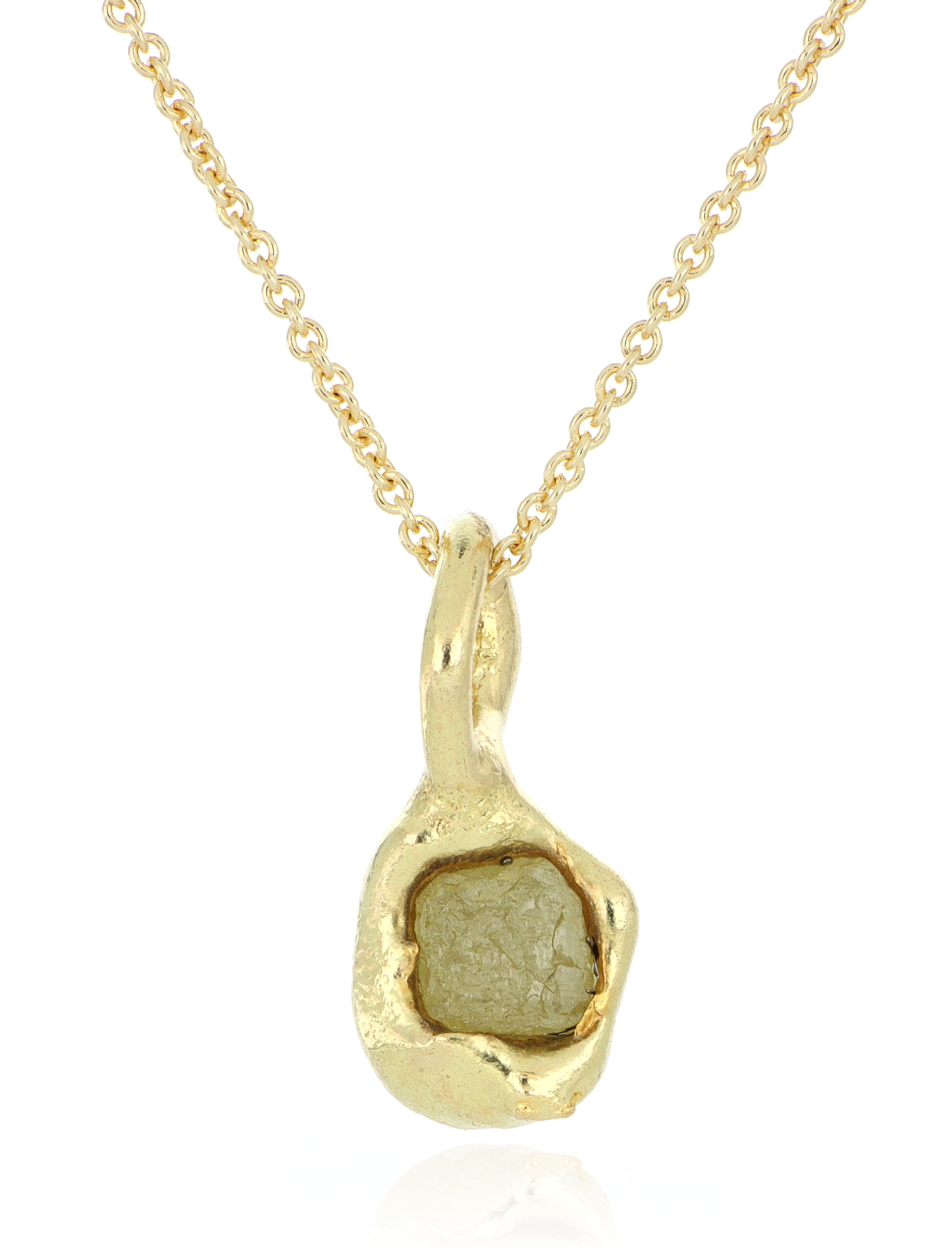 18k Yellow Gold Raw Diamond Pendant