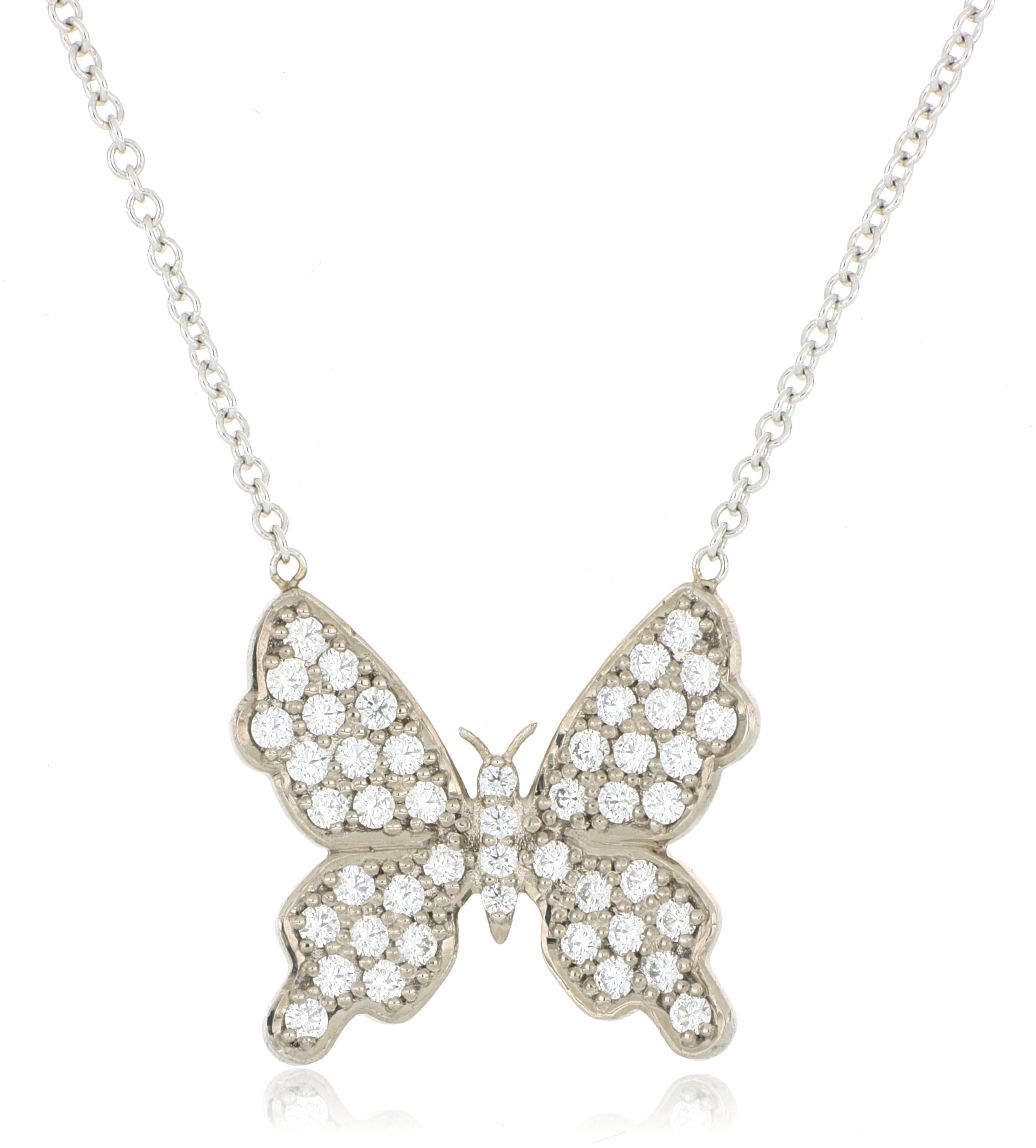 18k White Gold Diamond Butterfly Necklace - Charles Koll Jewelers