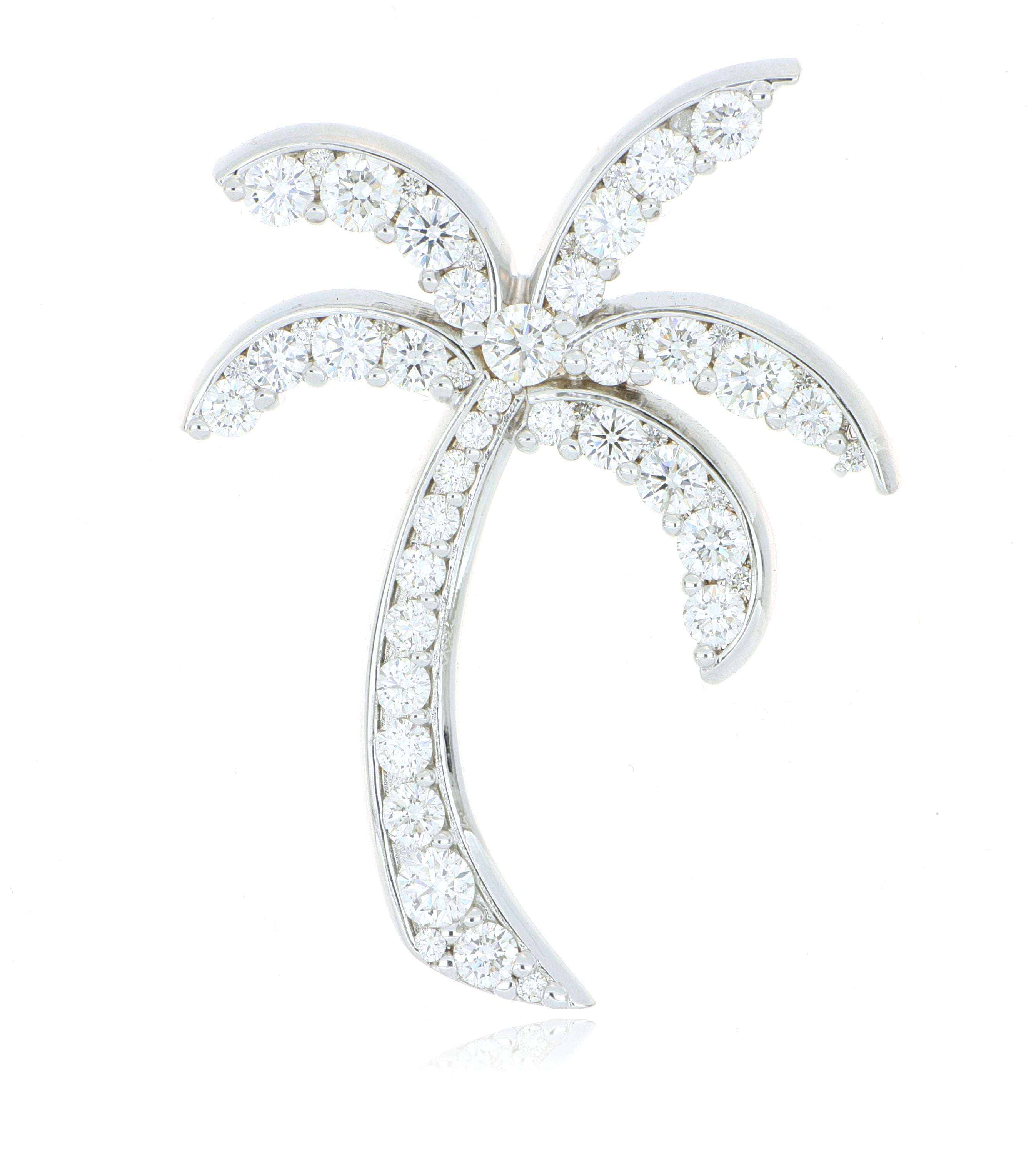 18k White Gold Diamond Palm Tree Pendant