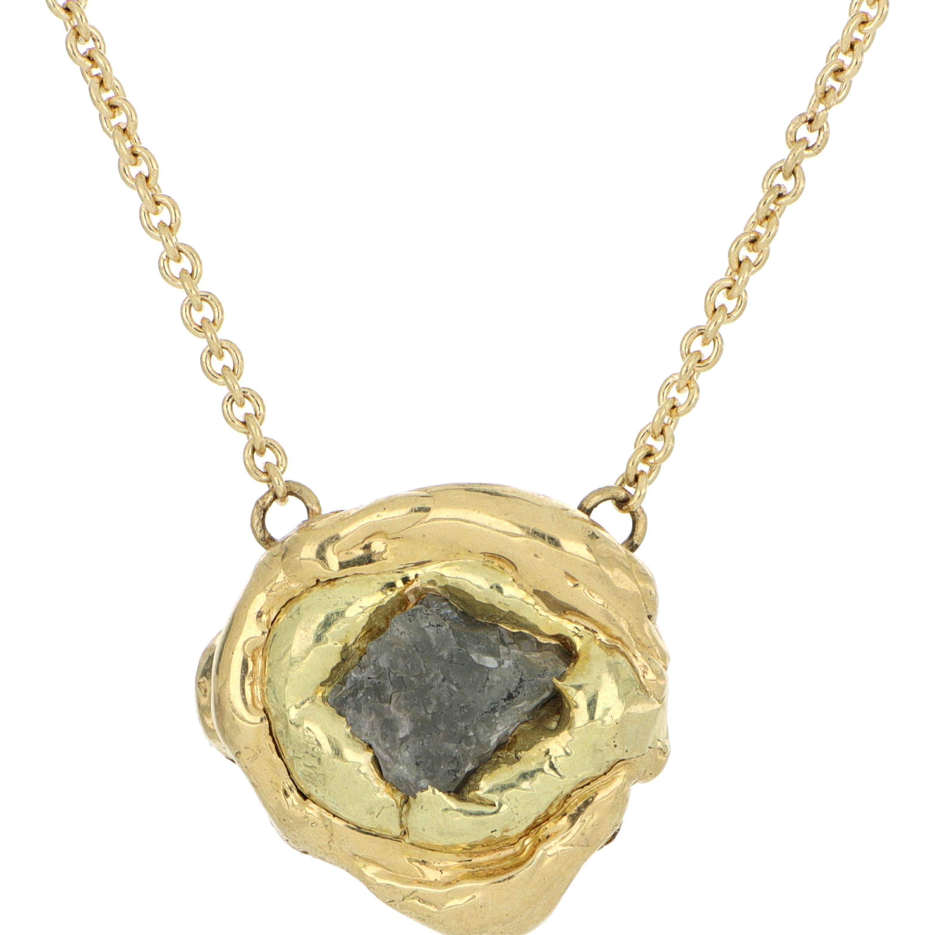 18k Yellow Gold Raw Diamond Pendant