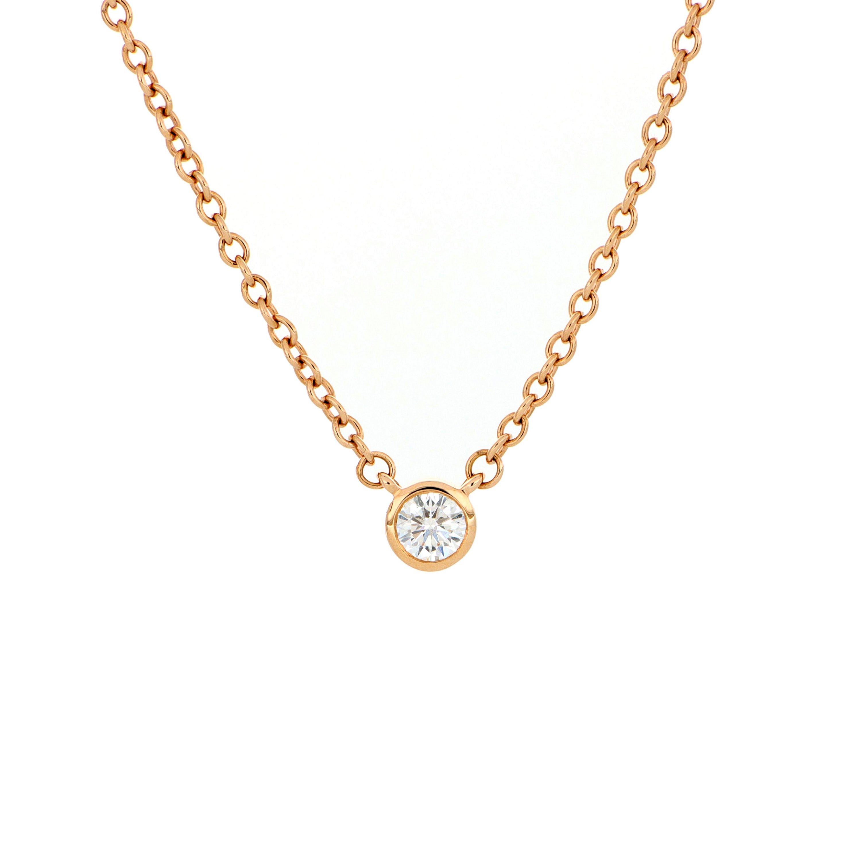 18k Rose Gold Solitaire Diamond Necklace