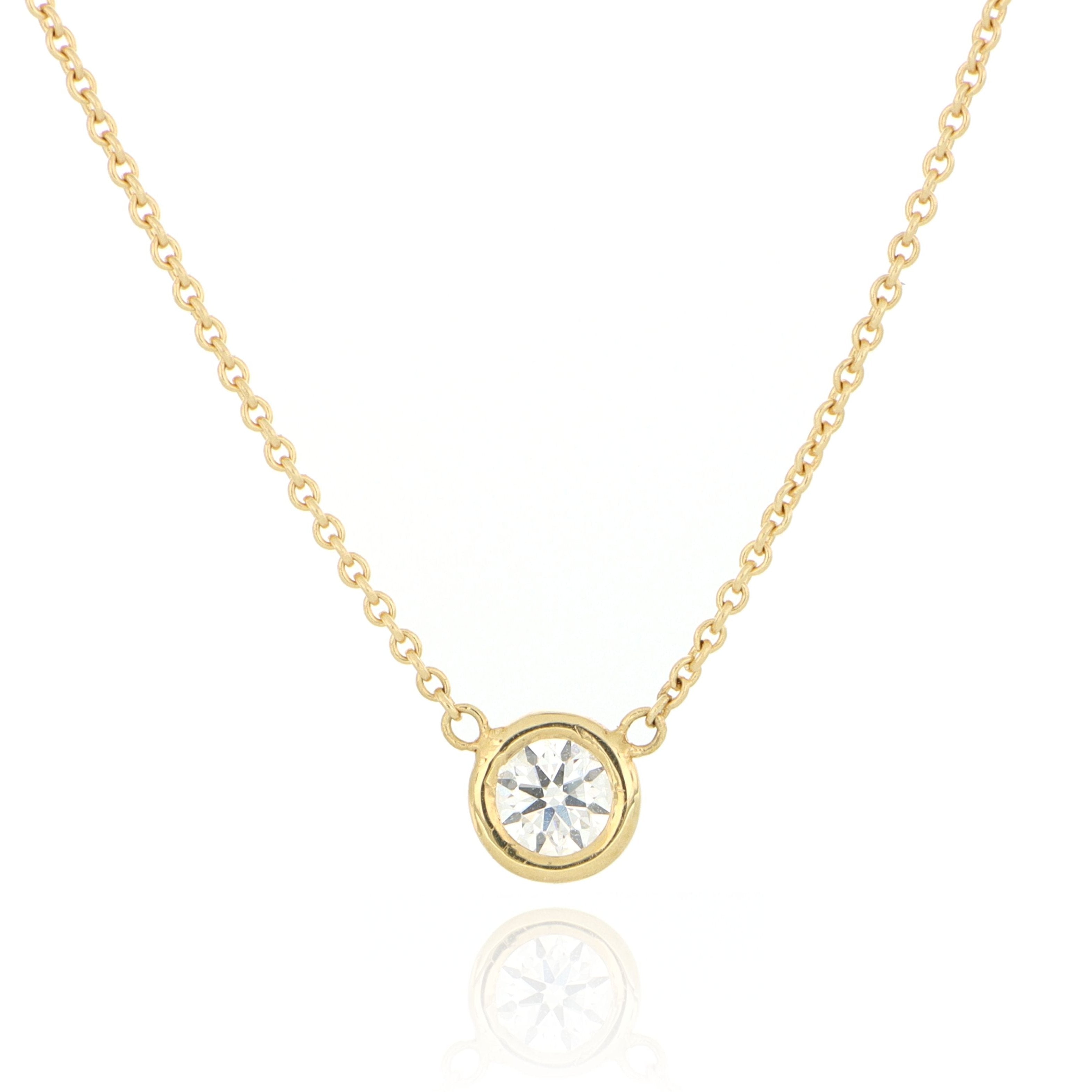 18k Yellow Gold Bezel Set Solitaire Diamond Necklace