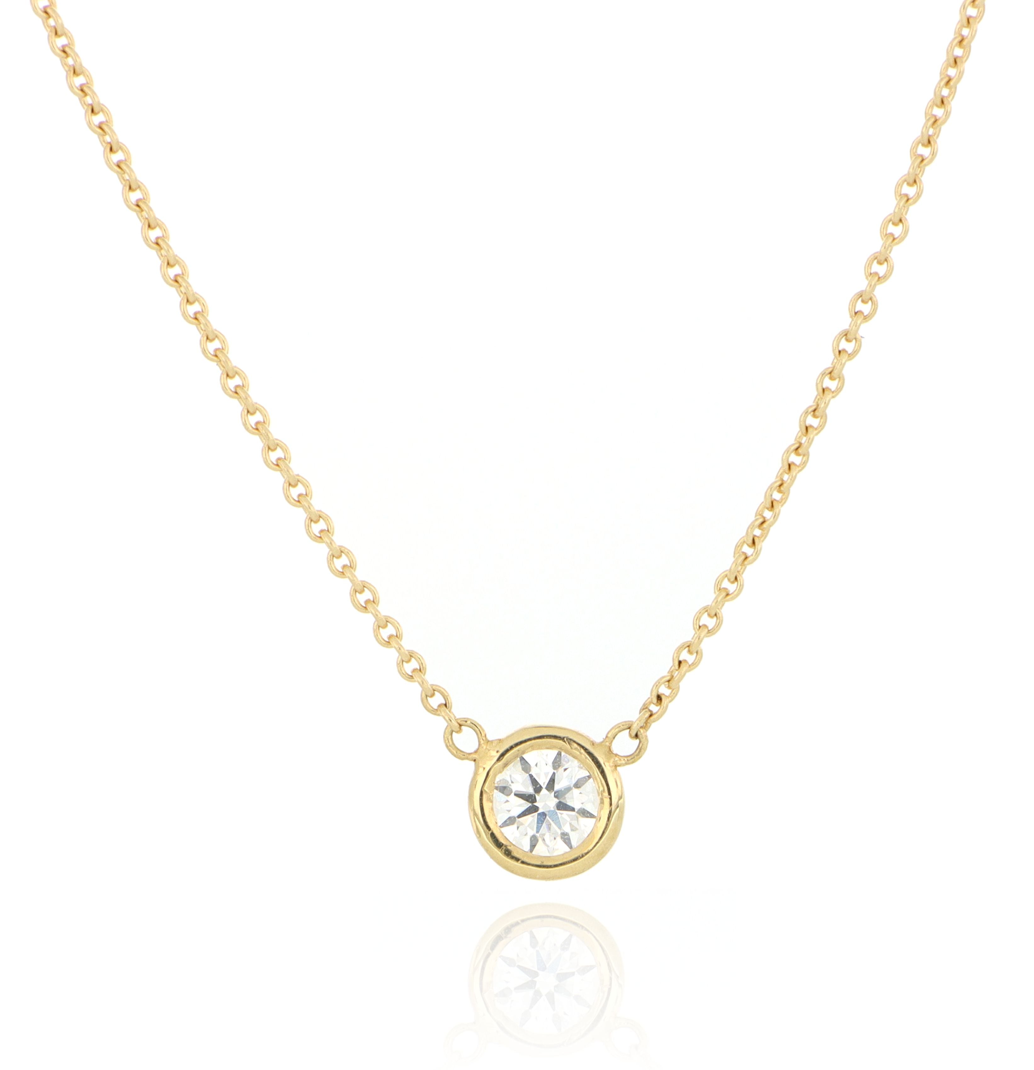 18k Yellow Gold Bezel Set Solitaire Diamond Necklace