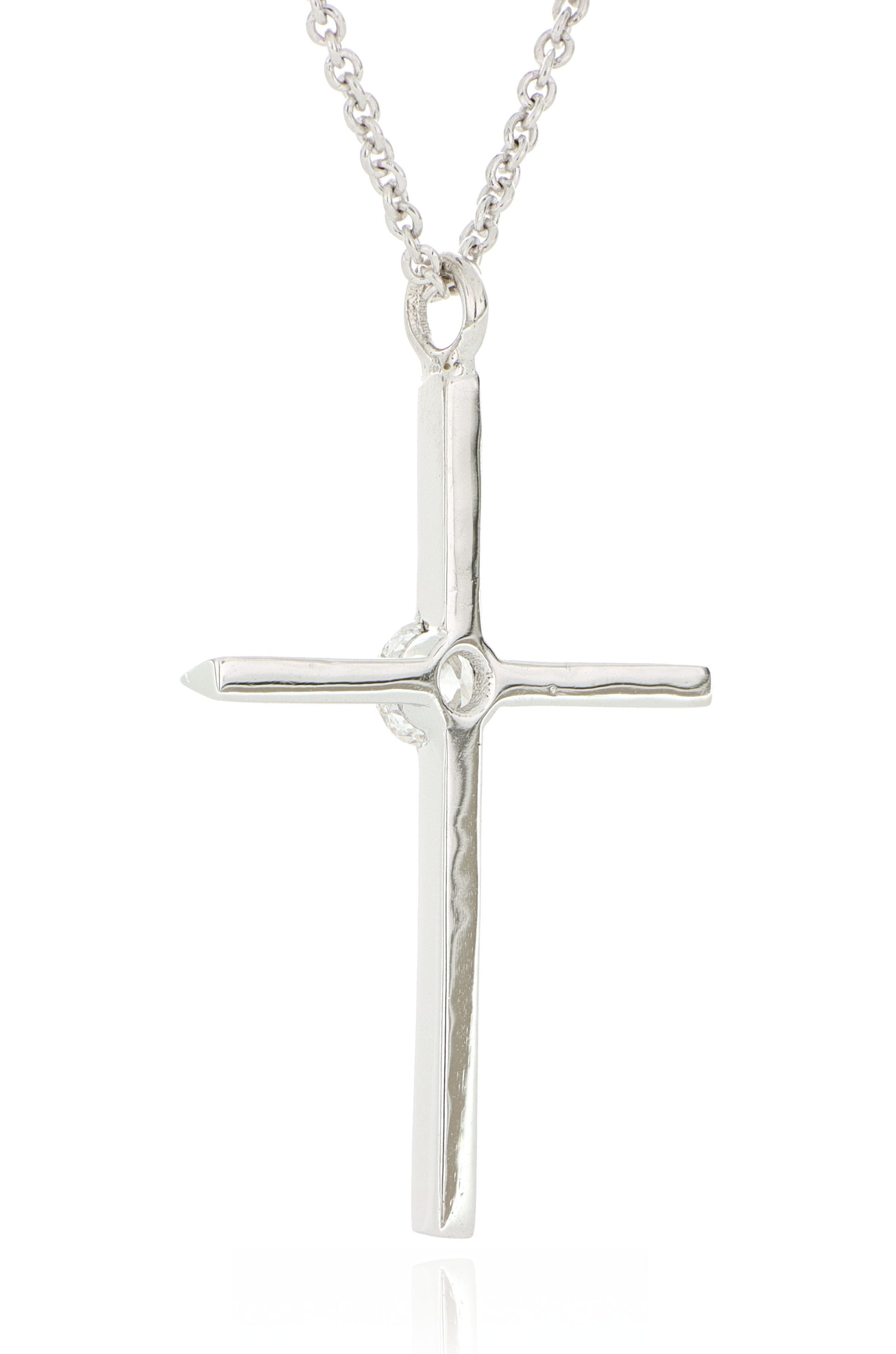 18k White Gold Single Diamond Cross Necklace