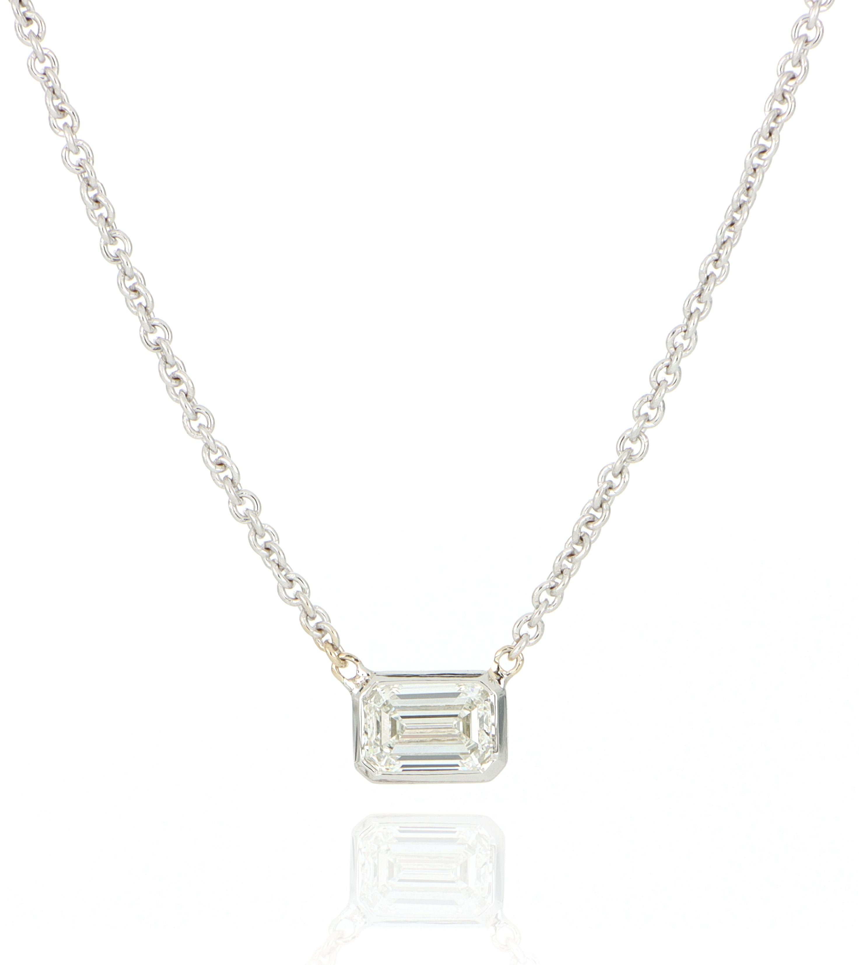 18k White Gold Solitaire Bezel Set Diamond Necklace