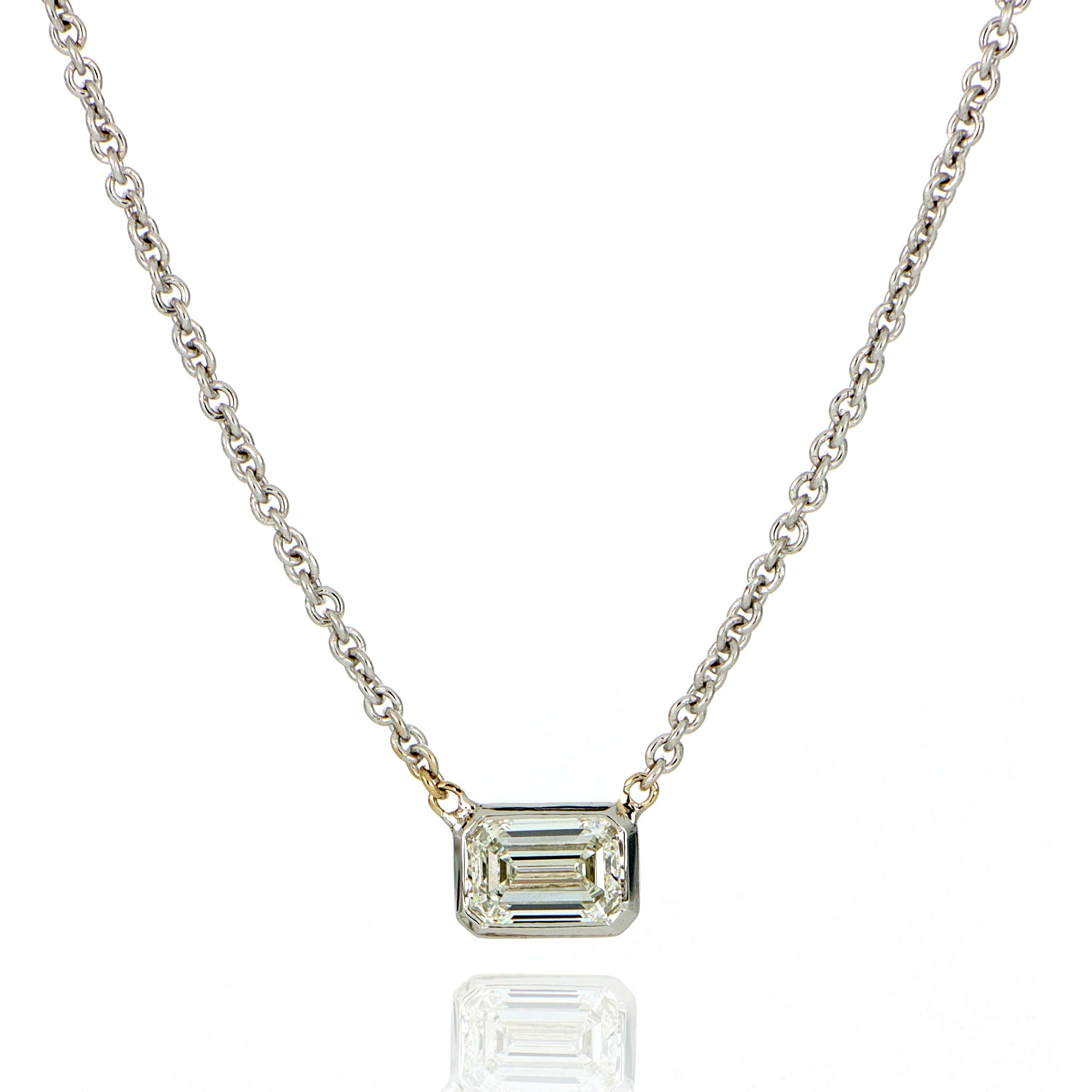 18k White Gold Solitaire Bezel Set Diamond Necklace