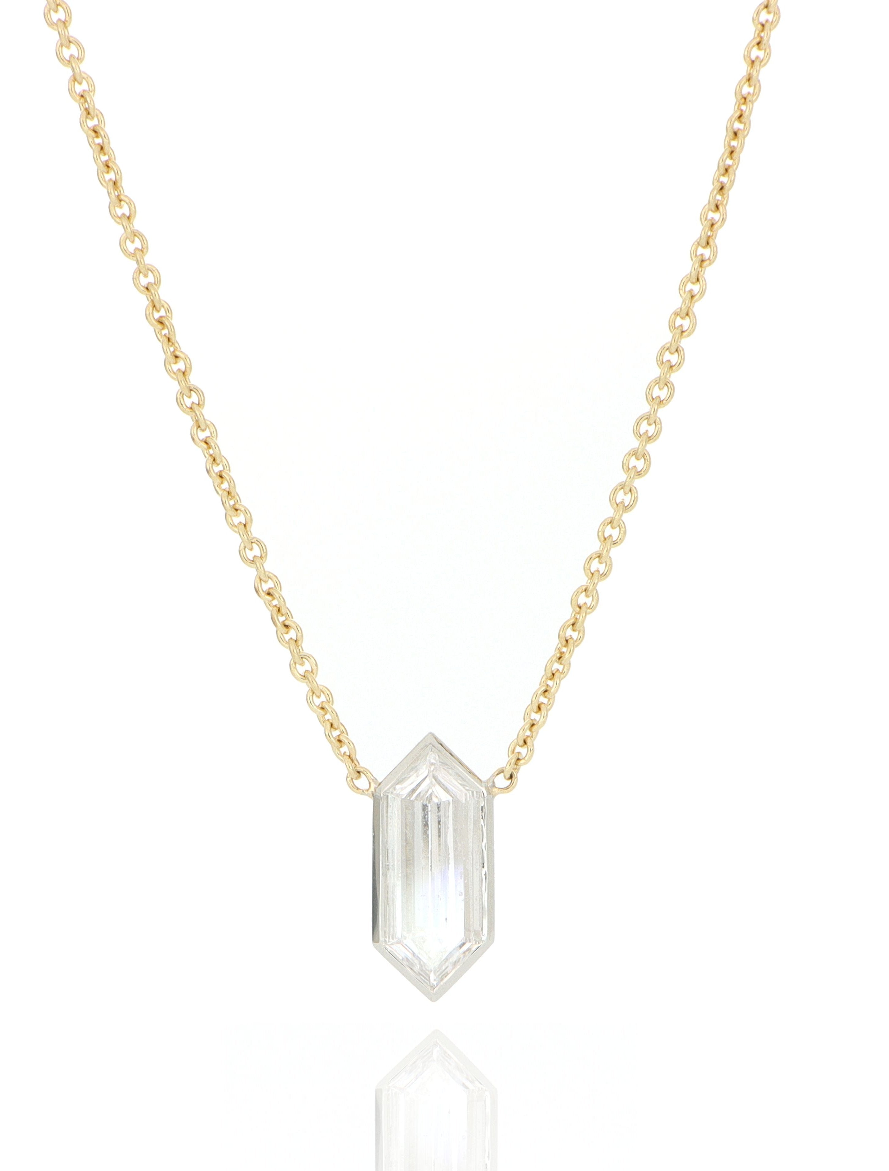 18k Yellow Gold and Platinum Bezel Set Diamond Necklace