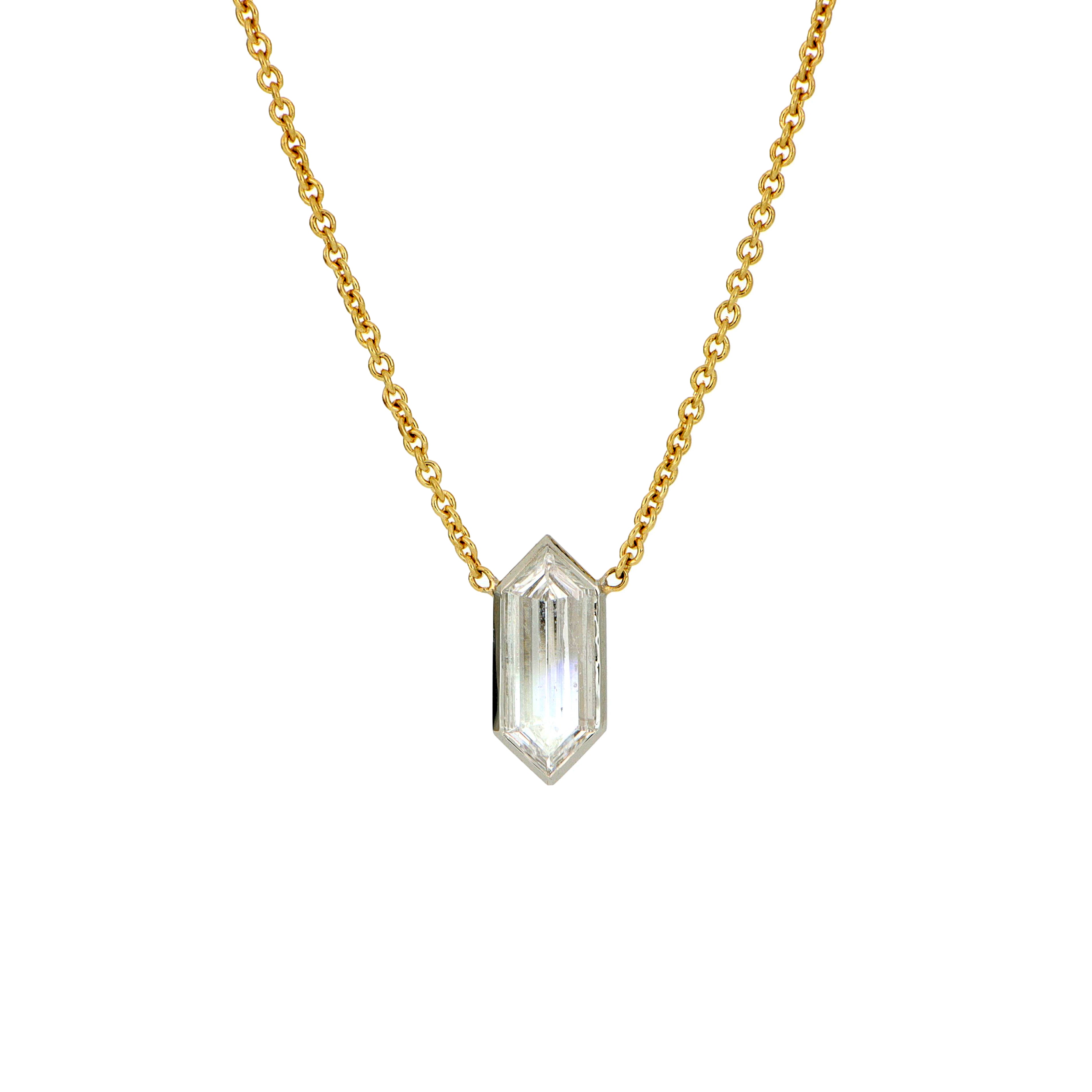 18k Yellow Gold and Platinum Bezel Set Diamond Necklace