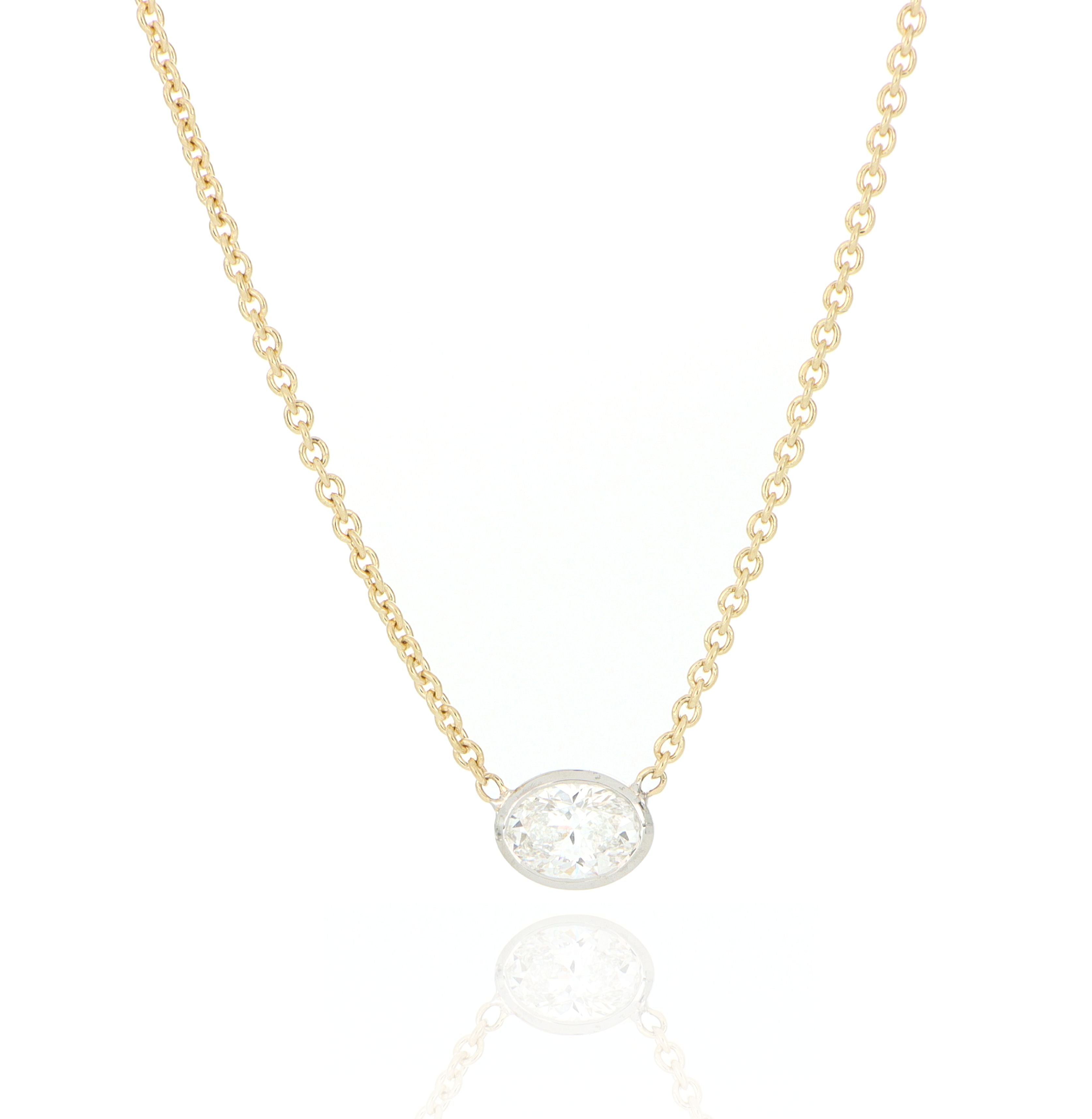 18k Yellow Gold and Platinum Bezel Set Diamond Necklace