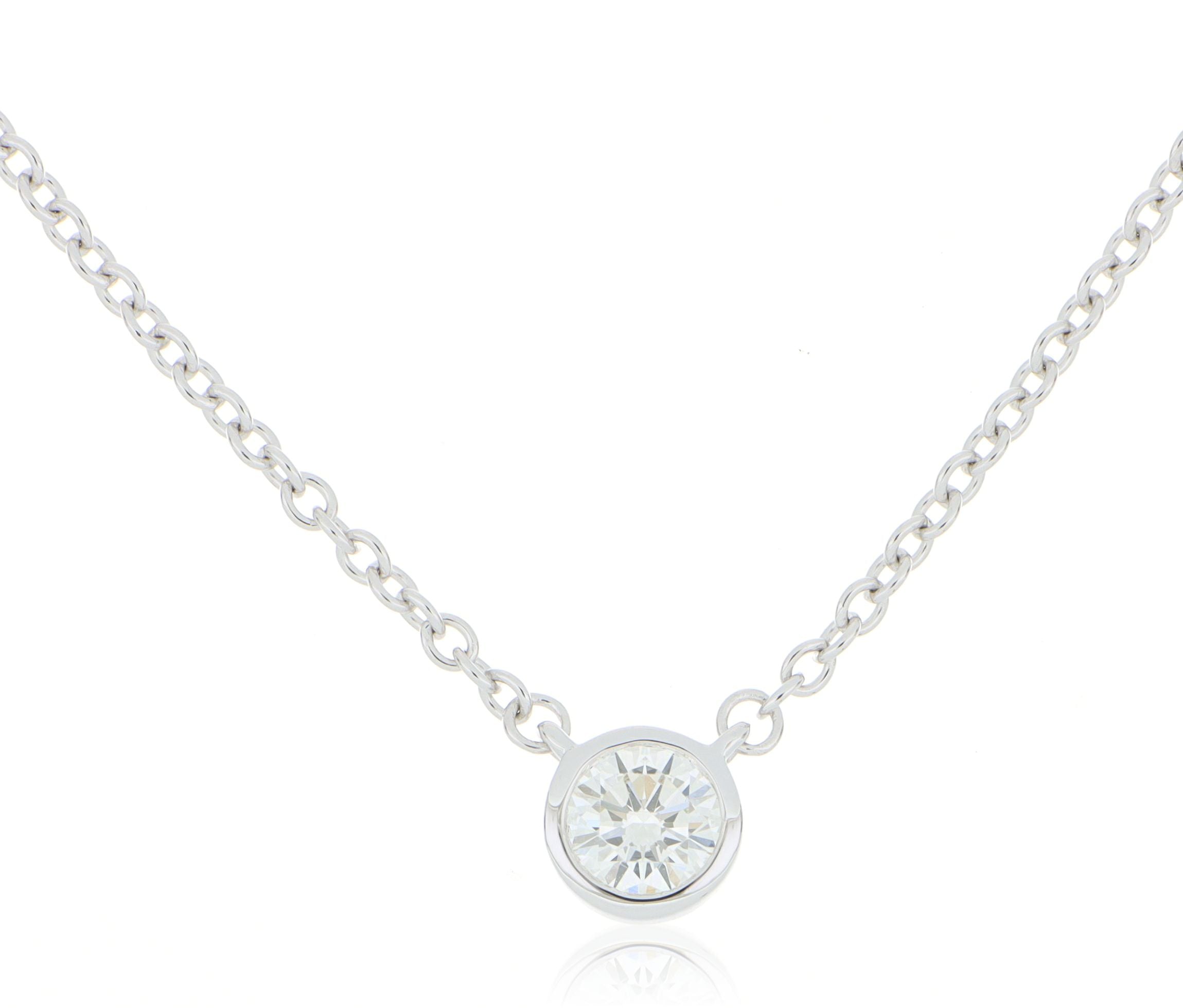 18k White Gold Bezel Set Solitaire Diamond Necklace