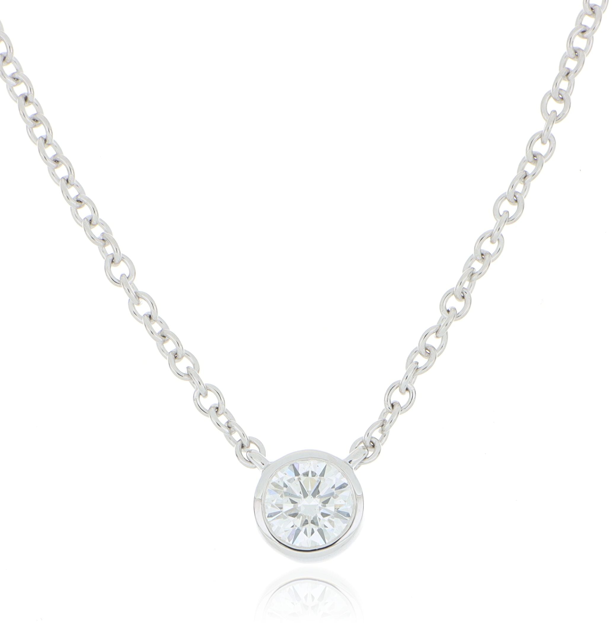 18k White Gold Bezel Set Solitaire Diamond Necklace