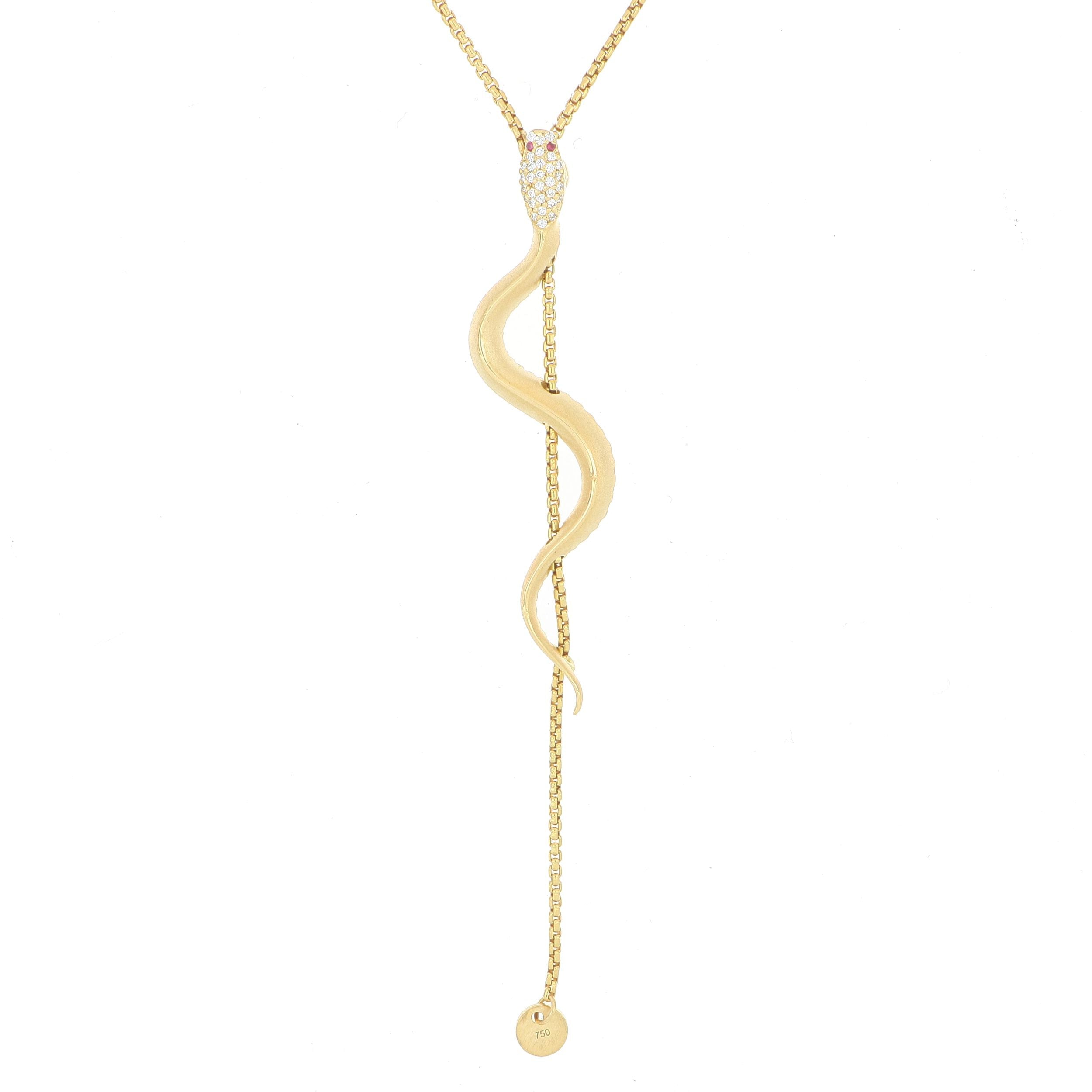 18k Yellow Gold Diamond Snake Lariat - Charles Koll Jewelers