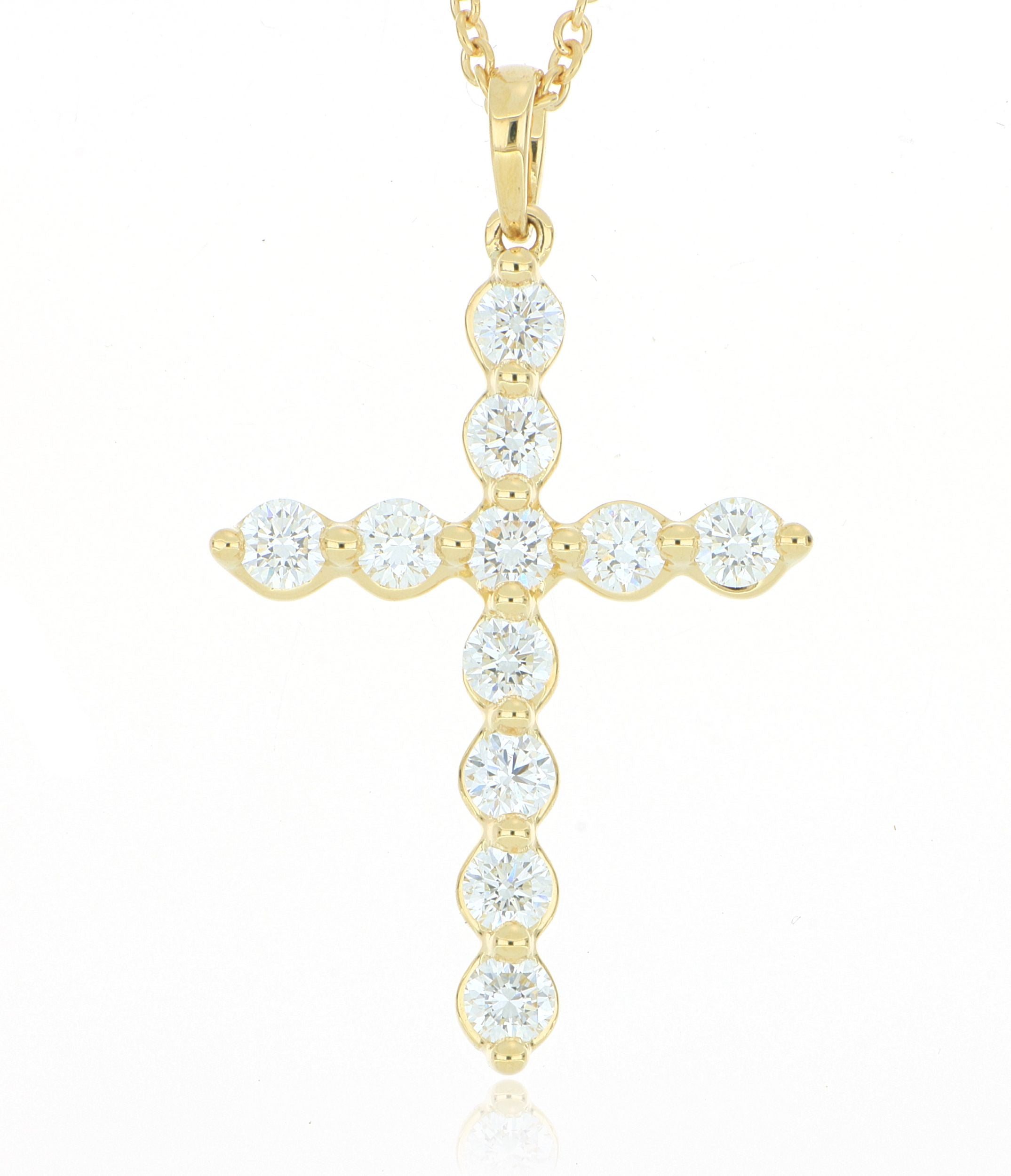 18k Yellow Gold Diamond Cross Necklace - Charles Koll Jewelers