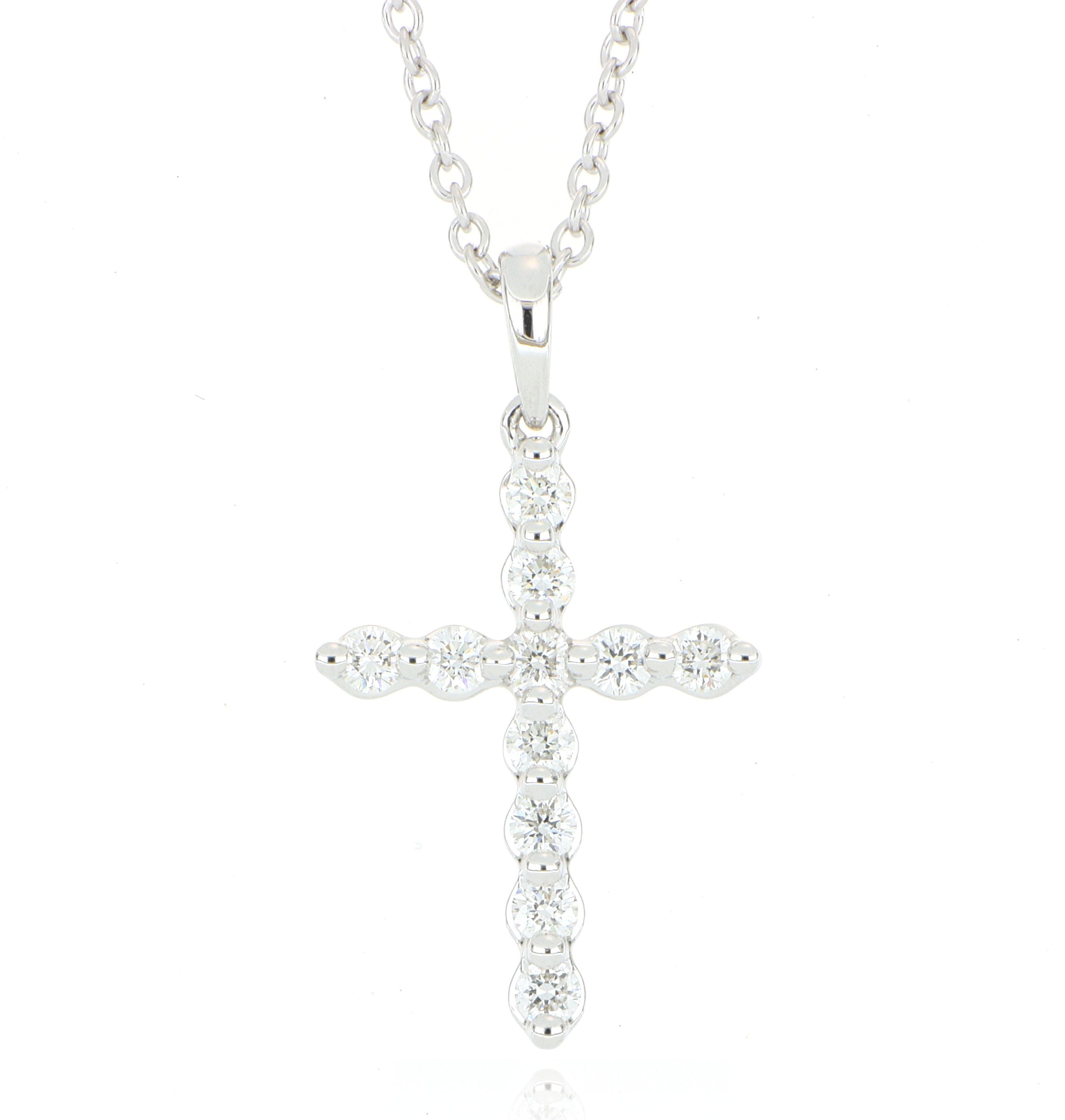 18k White Gold Diamond Cross Necklace - Charles Koll Jewelers