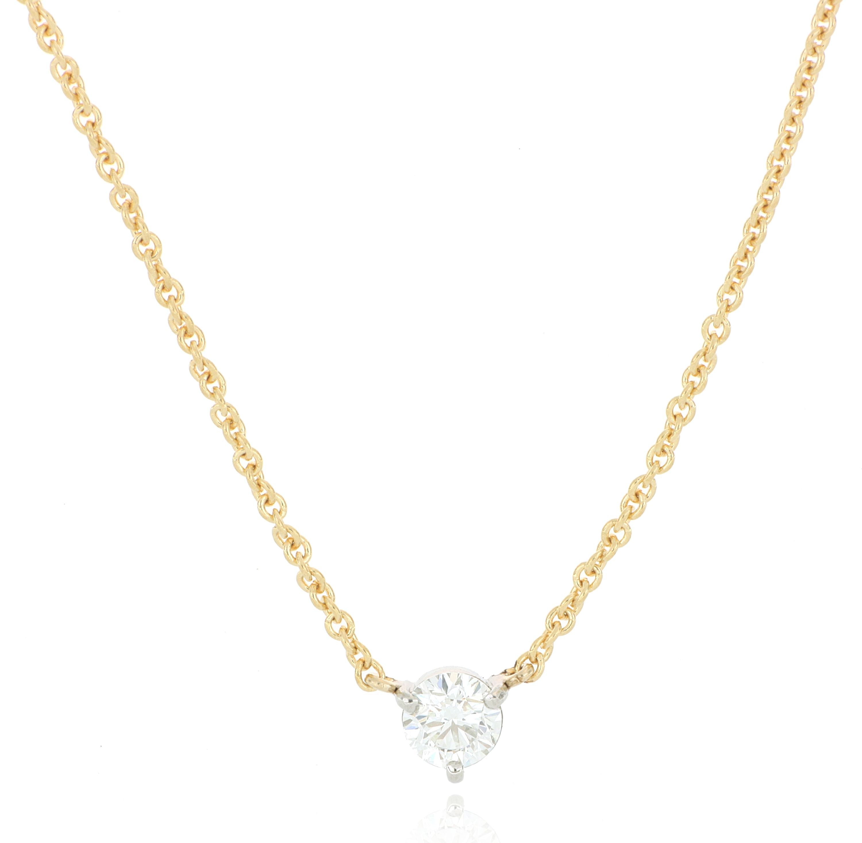 18k Yellow Gold and Platinum Signature Solitaire Necklace