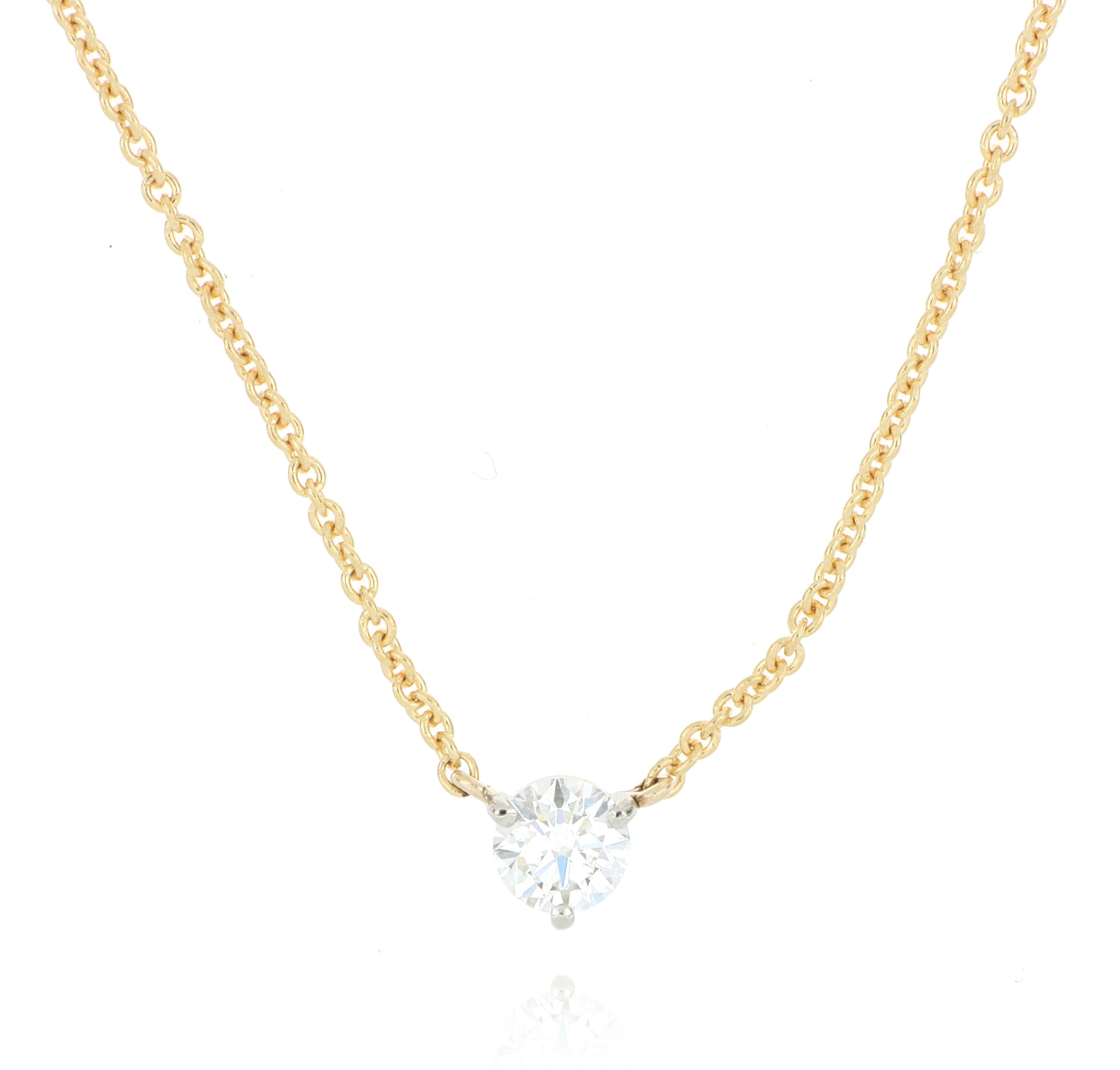 18k Yellow Gold and Platinum Signature Solitaire Necklace